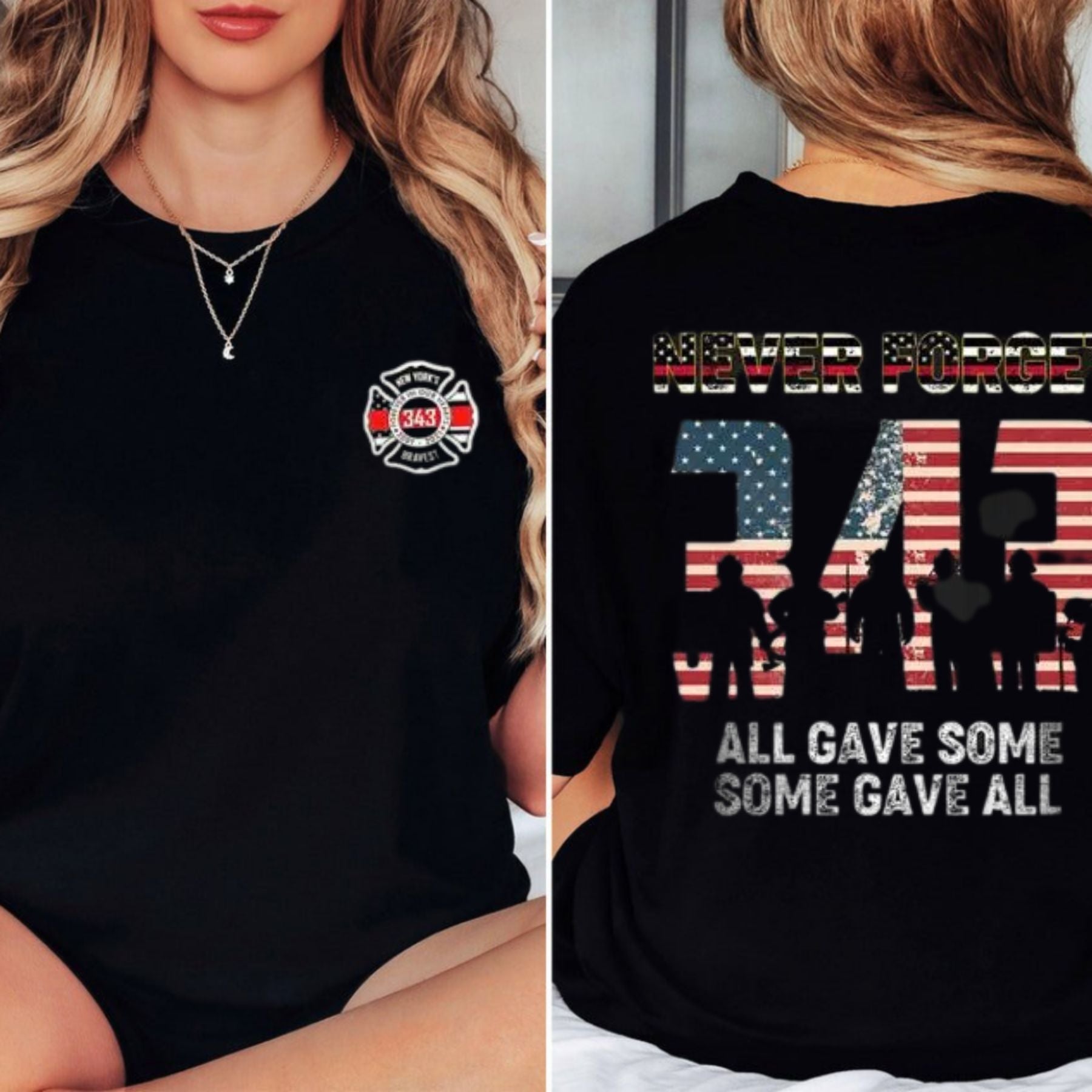 Pasimax "Never Forget 343" Firefighter T-Shirt — detail close-up
