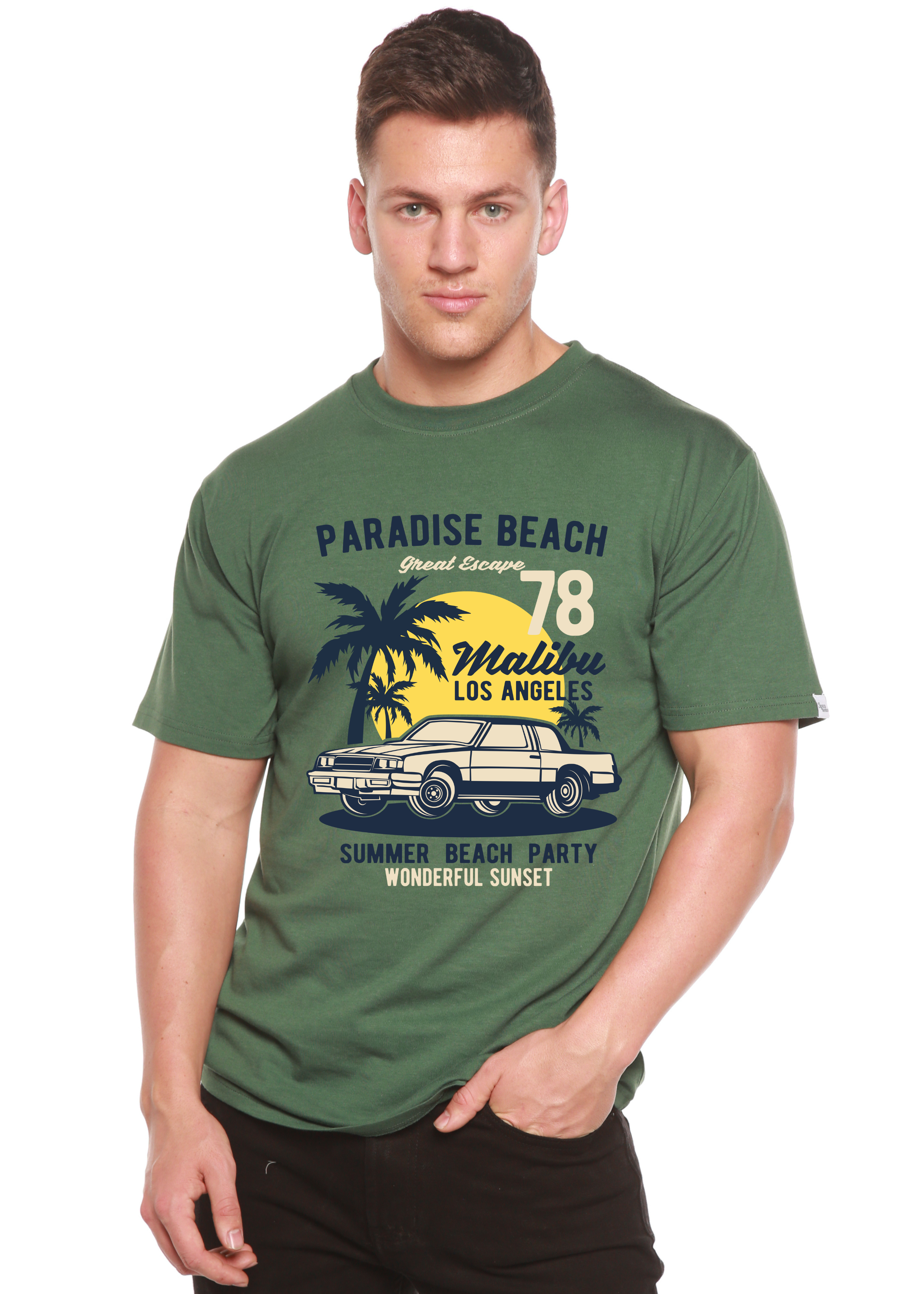 Spun Bamboo Paradise Beach Spun Bamboo® Men's Bamboo Viscose/Organic Cotton Short Sleeve Graphic T-Shirt — back view