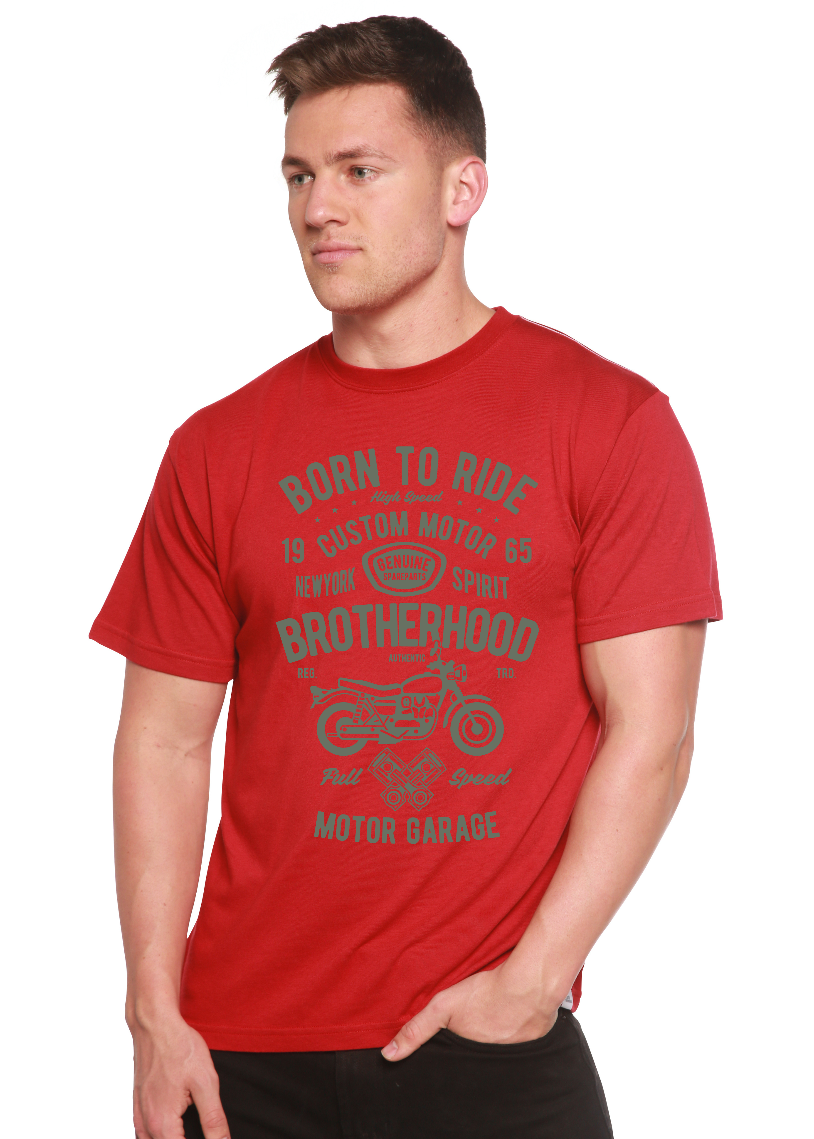 Spun Bamboo Motorcycle Brotherhood Men's Bamboo Viscose/Organic Cotton Short Sleeve Graphic T-Shirt — side view