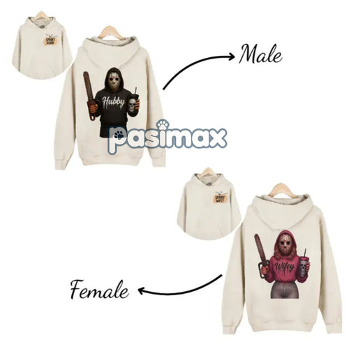 Wifey & Hubby Jason Hoodie – Halloween Couple Outfits, Spooky Wife Husband Pullover