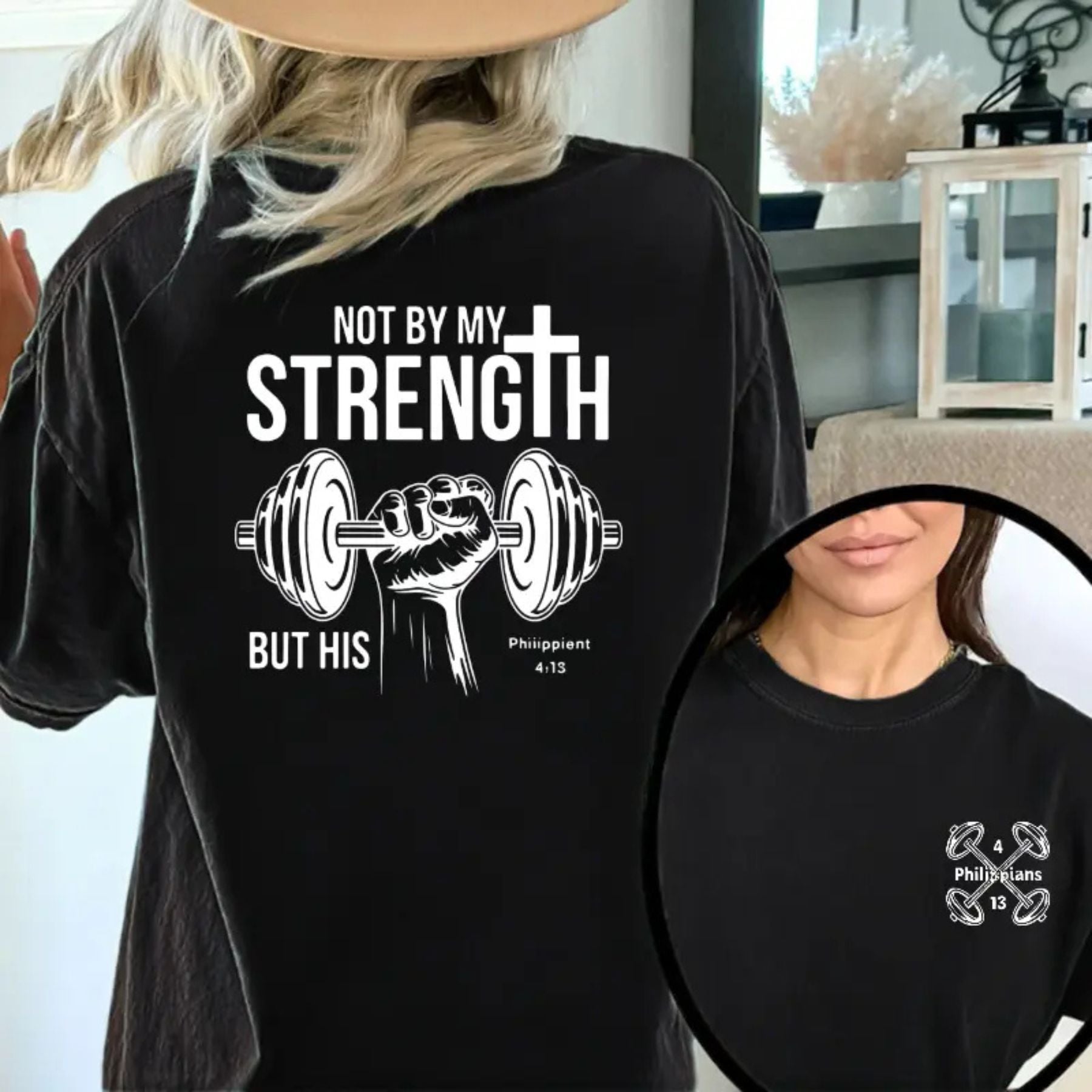 Pasimax "Not by My Strength" Vintage T-Shirt — detail close-up