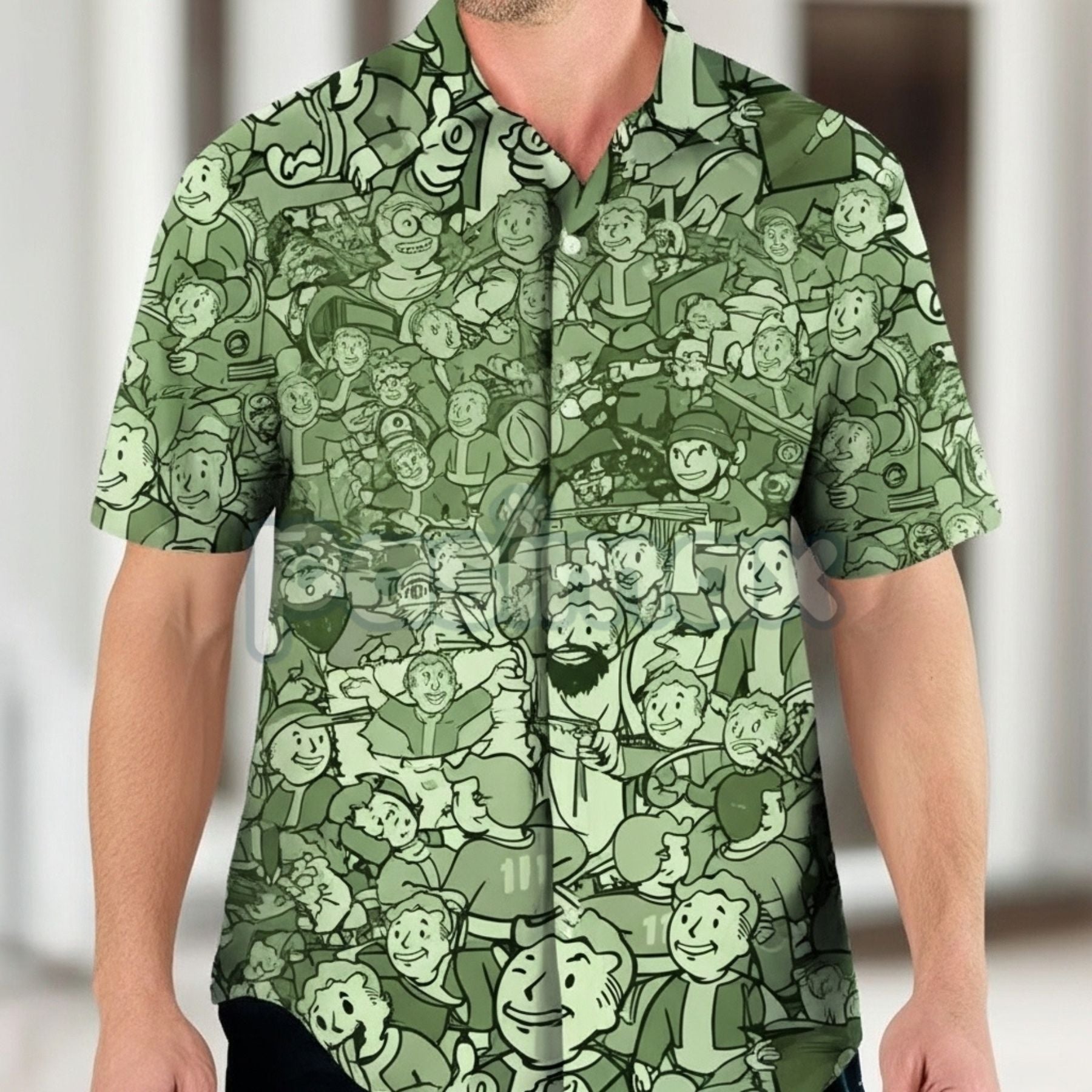 Pasimax Fallout Compilation Maxi Hawaiian Shirt — detail close-up