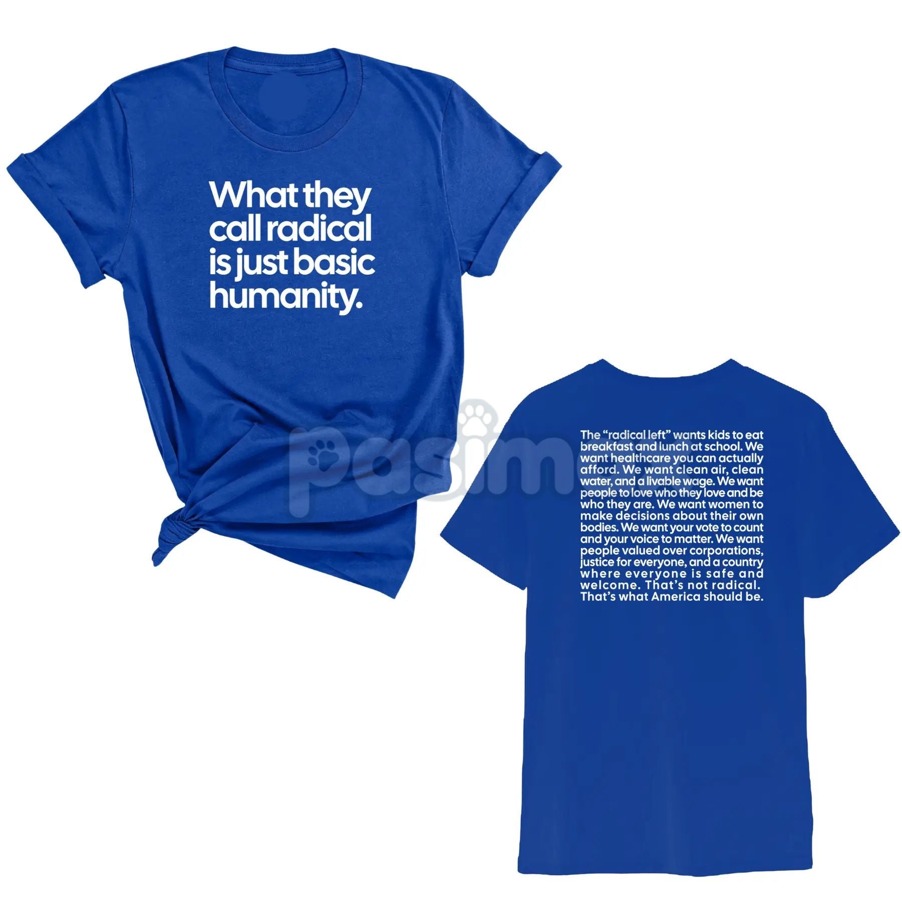 Pasimax "What They Call Radical Is Just Basic Humanity" Unisex Tee — detail close-up