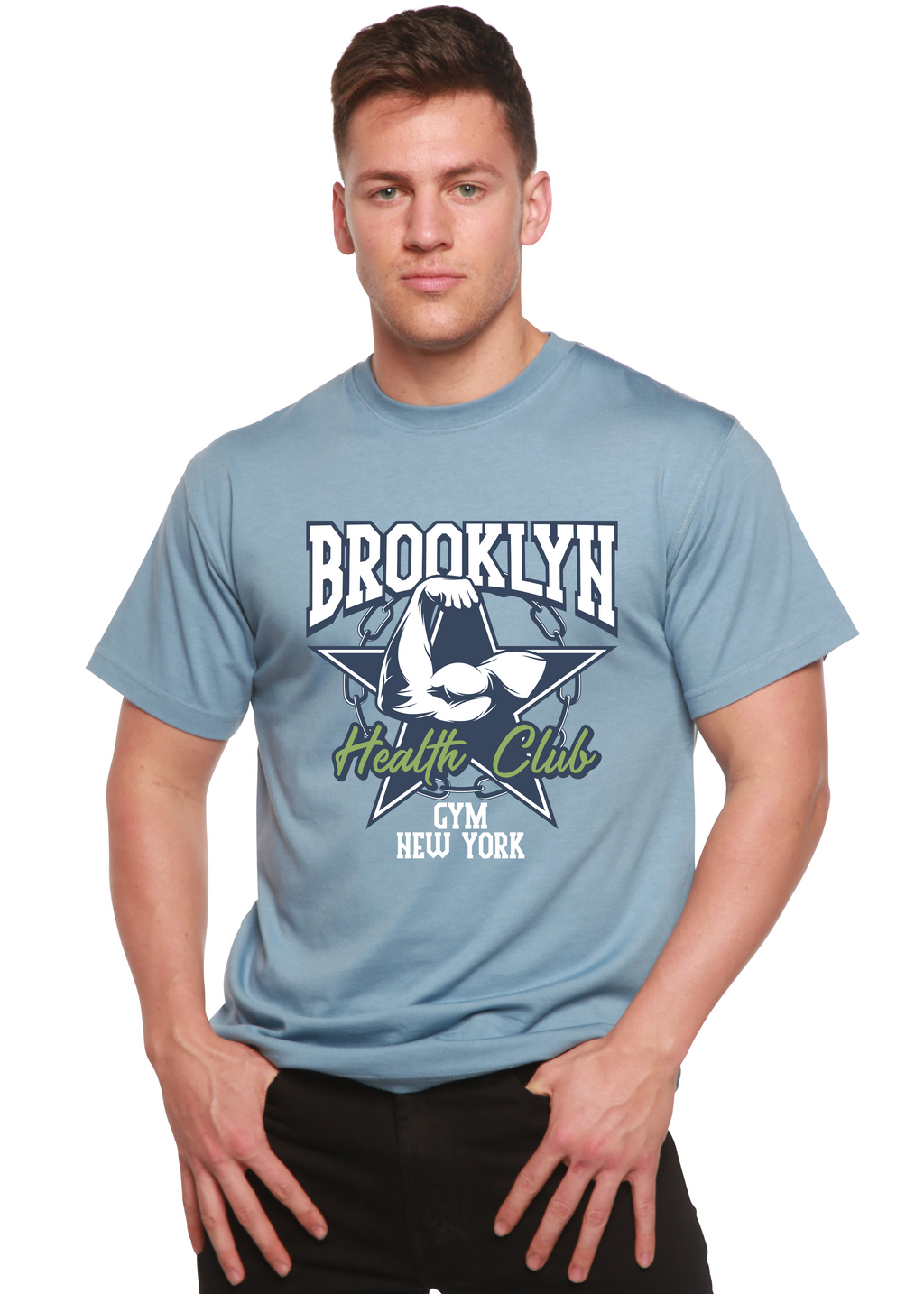 Spun Bamboo Brooklyn Health Club Men's Bamboo Viscose/Organic Cotton Short Sleeve Graphic T-Shirt — side view