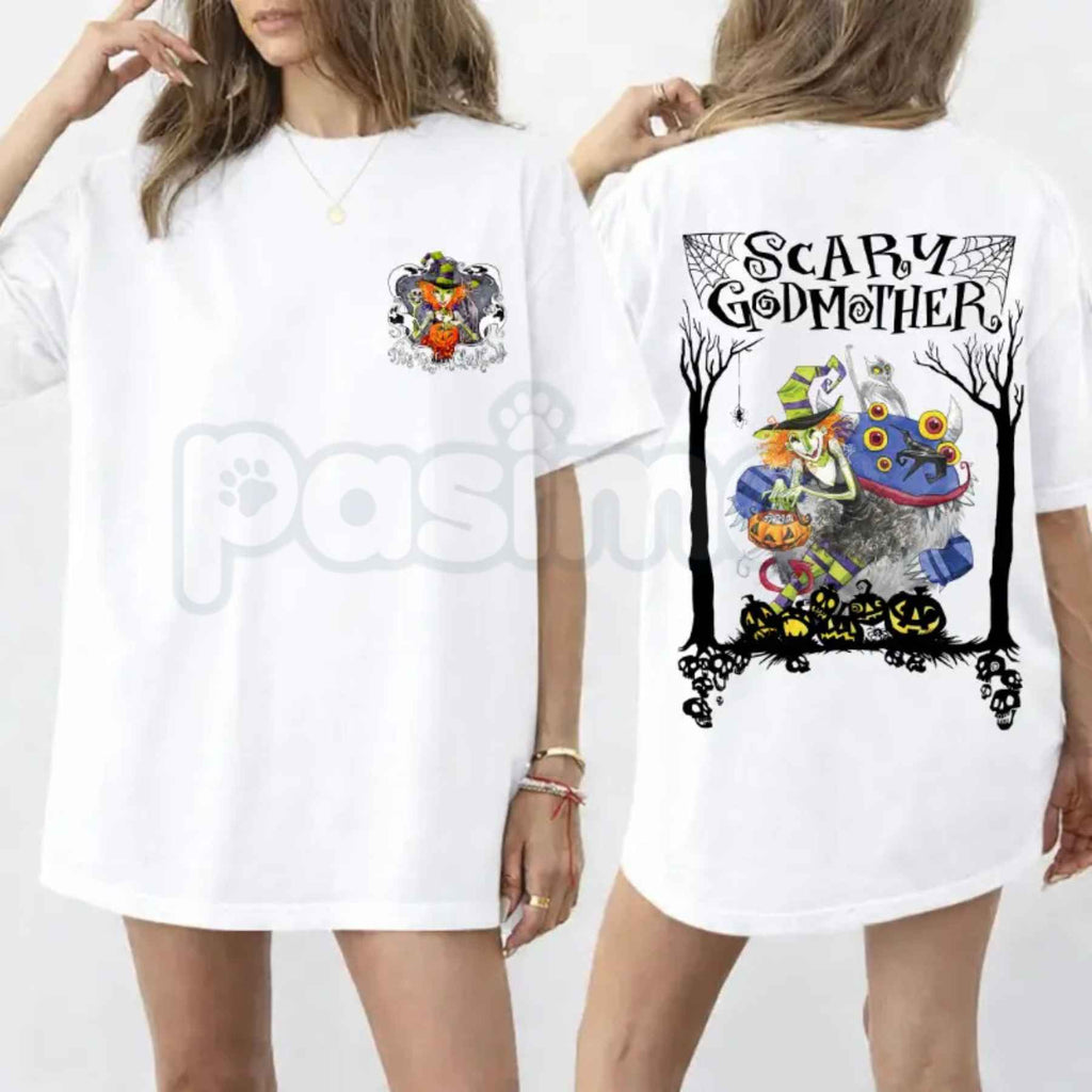 Scary Godmother Halloween Graphic T-Shirt – Retro Nostalgic Spooky Season Unisex Cotton Shirt