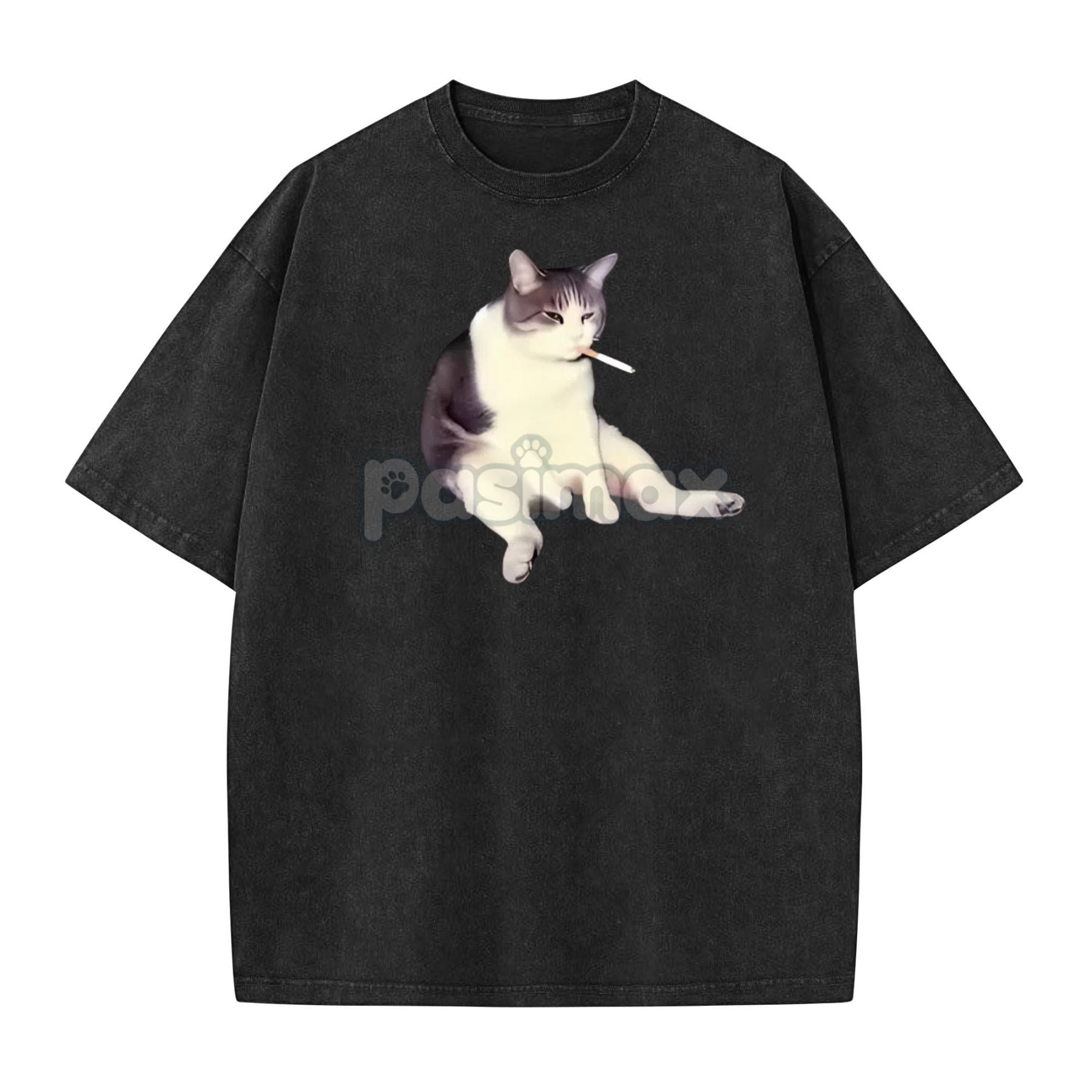 Pasimax 'Cat Smoke' Funny Animal Graphic Tee — detail close-up