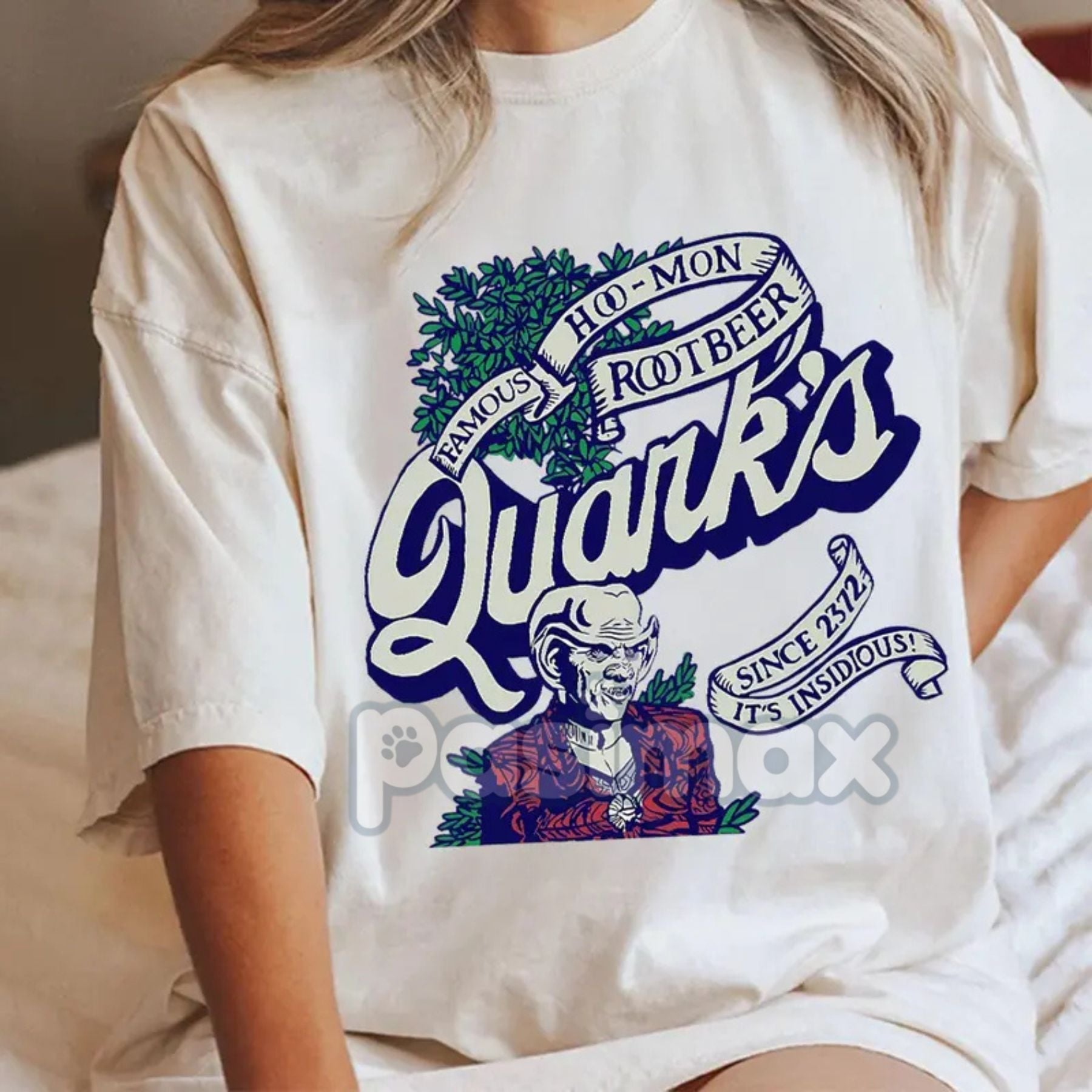 Pasimax Quark's Root Beer T-Shirt - Star Trek Deep Space Nine Insidious Tee, Retro Sci-Fi Fan Apparel — lifestyle context