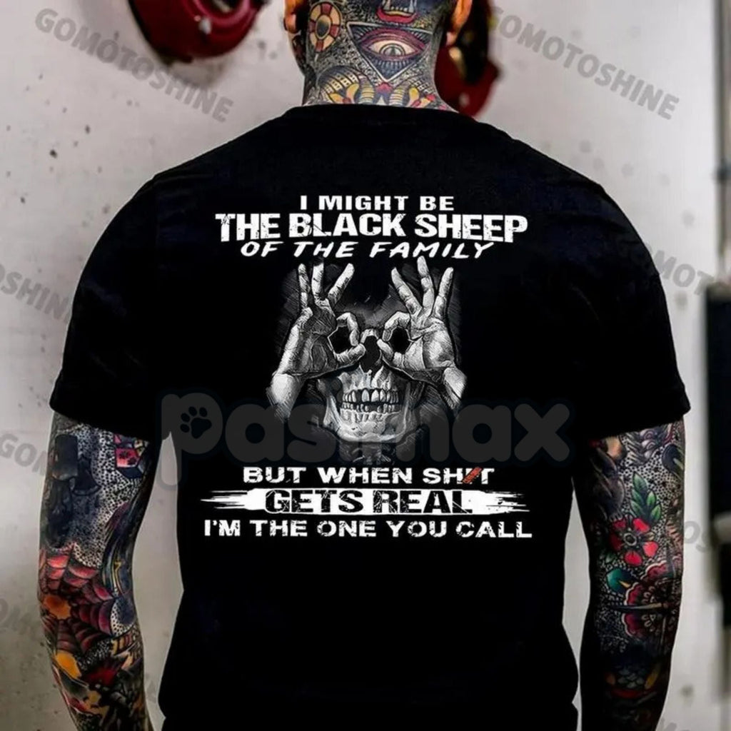 Pasimax "Black Sheep of the Family" Skull with OK Print T-Shirt - Funny Rebel Slogan Tee, Unisex Edgy Graphic Apparel, Ironic