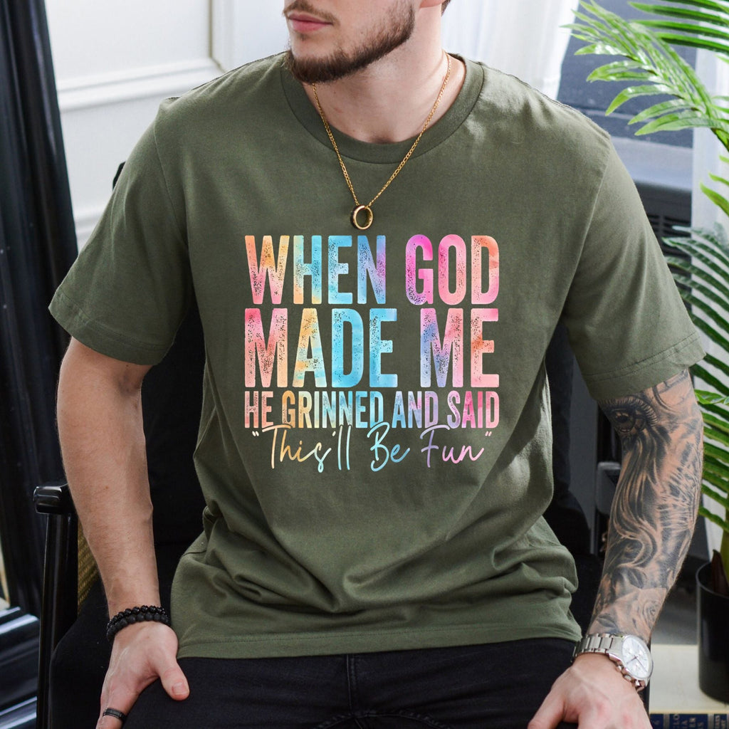 Pasimax "When God Made Me He Grinned" T-Shirt — detail close-up