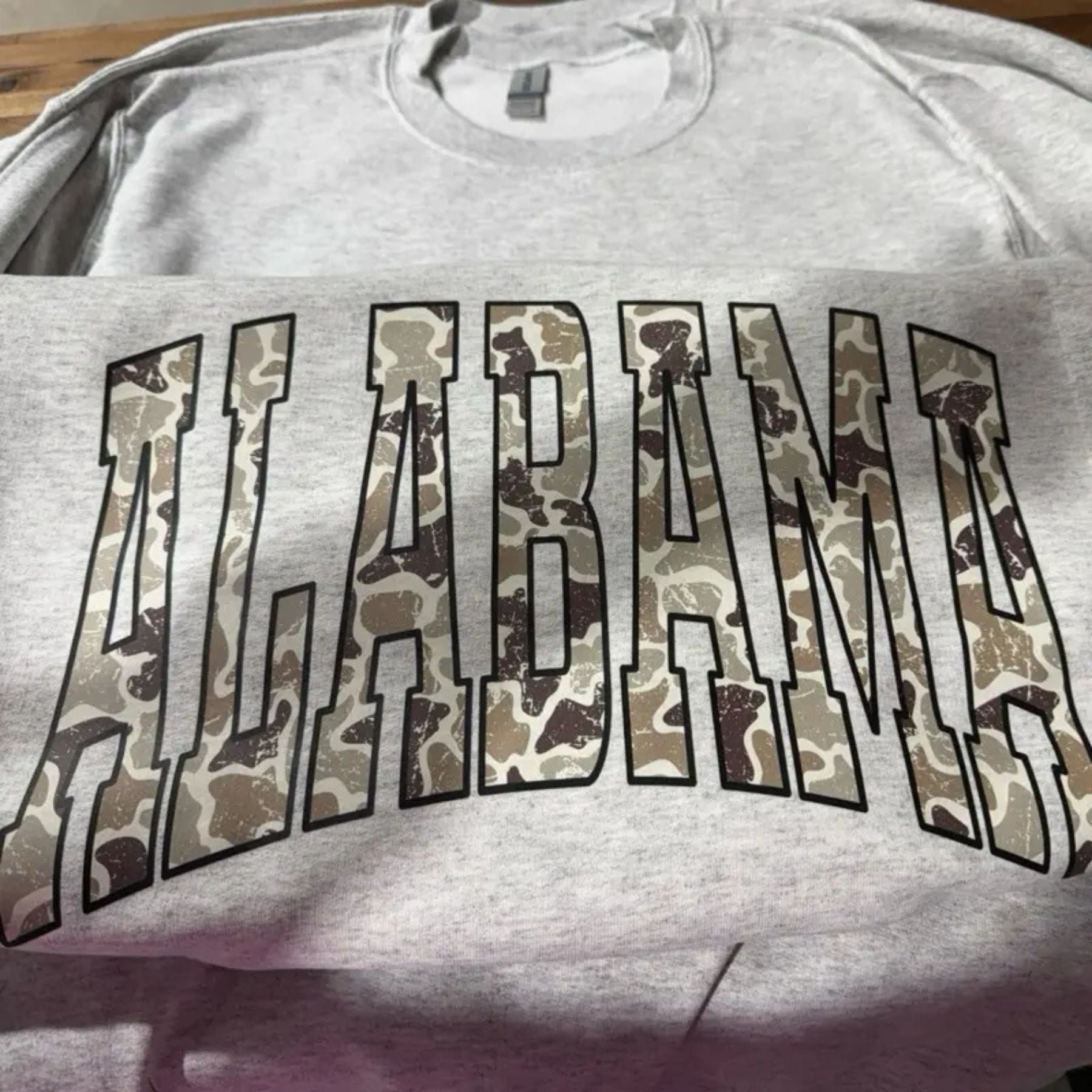 Pasimax Camo State Sweatshirt – Unisex Camouflage State Pride Crewneck — detail close-up