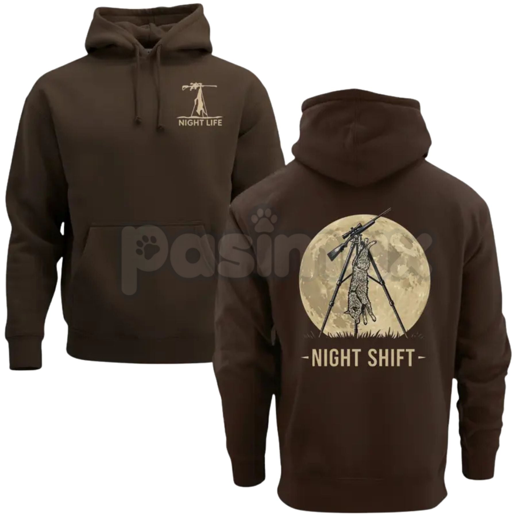 Pasimax Coyote Night Life Hunting Hoodie – Thermal Predator Hunter Gear, Rugged Men’s Pullover, Gift for Coyote & Varmint Hun