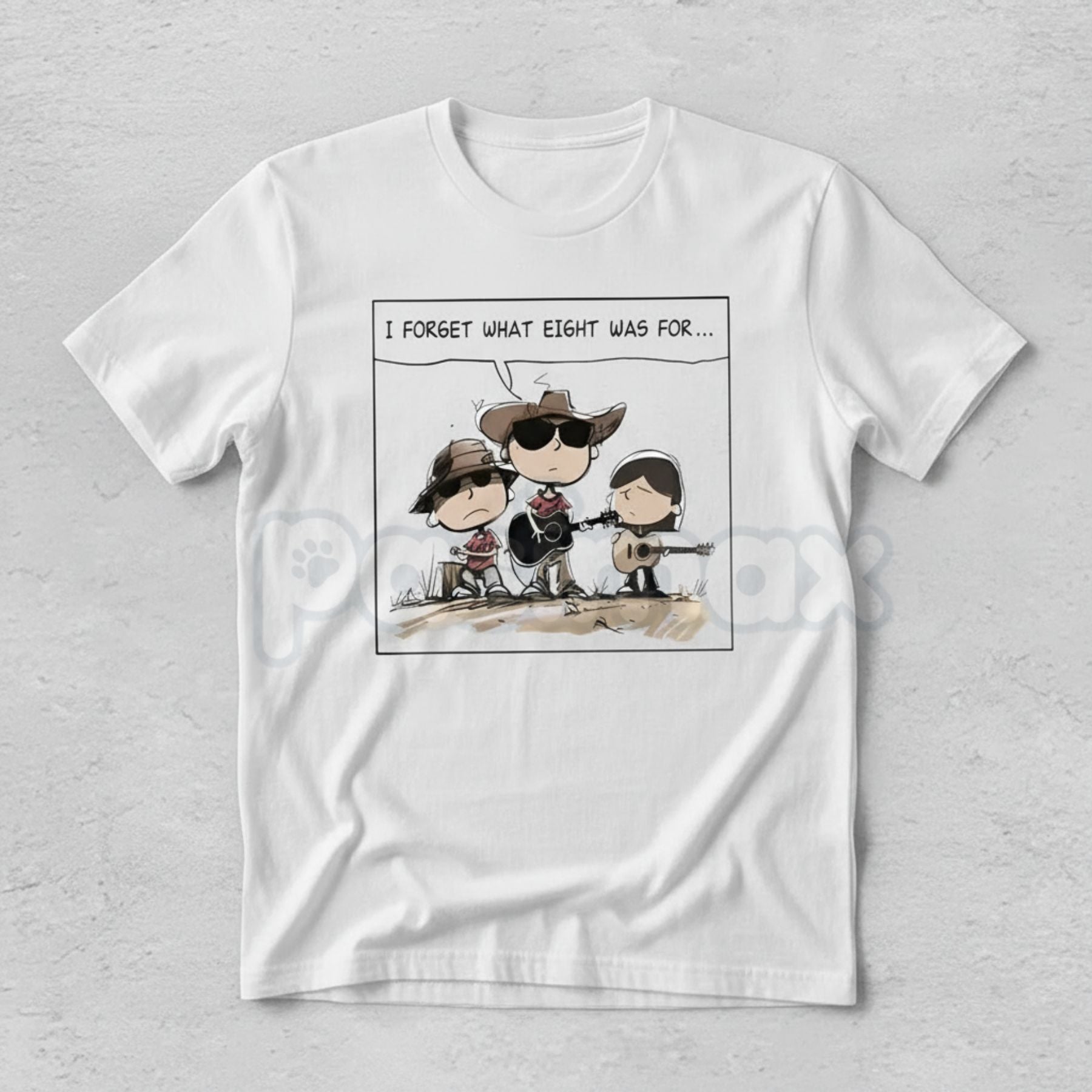 Pasimax "I FORGET WHAT EIGHT WAS FOR" Funny Cartoon Cowboy Band T-Shirt - Absurdist Quote Meme Tee, Western Humor Statement S