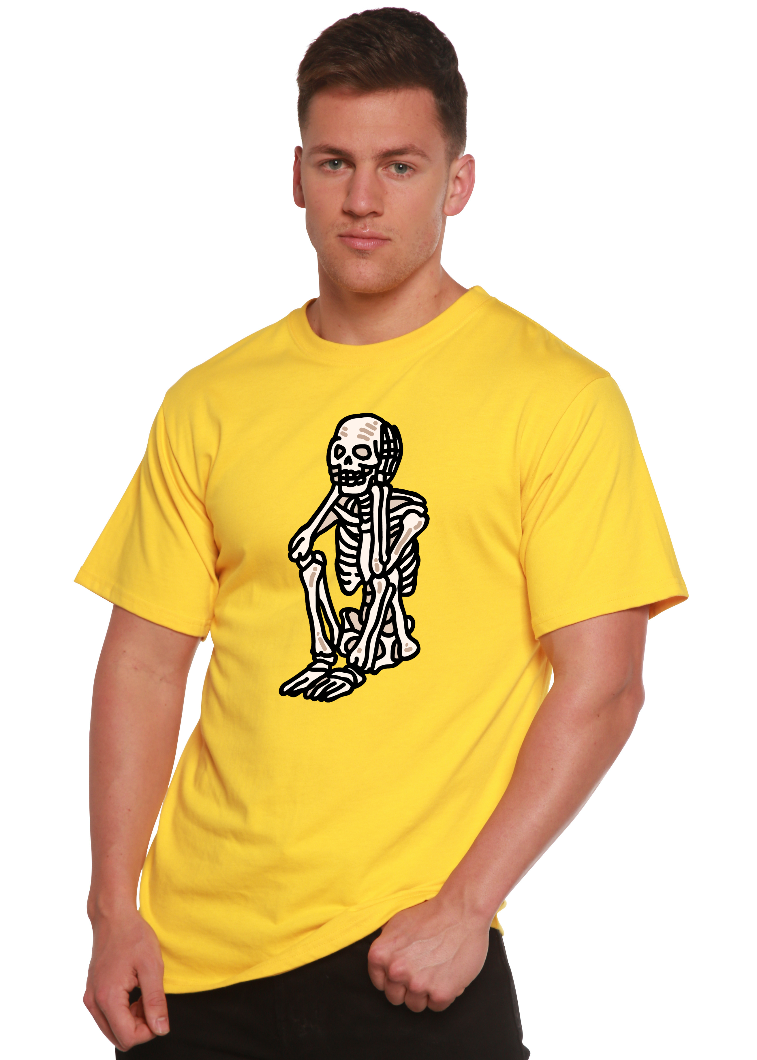 Spun Bamboo Sad Skeleton Halloween Unisex Bamboo Viscose/Organic Cotton Short Sleeve Graphic T-Shirt — packaging