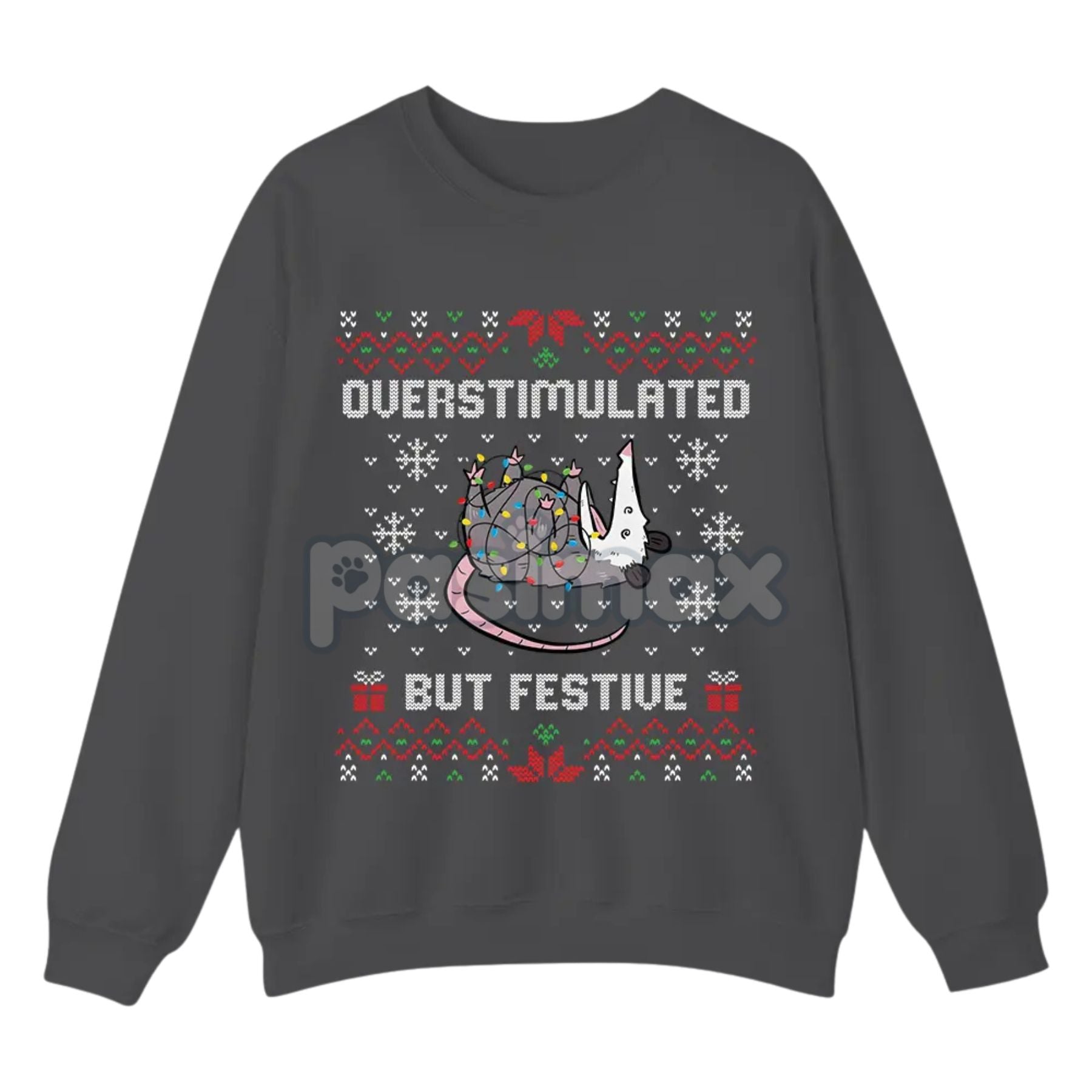 Pasimax Funny Opossum Christmas Sweatshirt — detail close-up