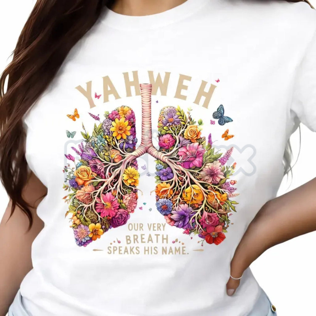Pasimax Yahweh Anatomical Floral Lungs Shirt - Modern Christian Minimalist Tee, Premium 100% Cotton Scripture Graphic Top, In