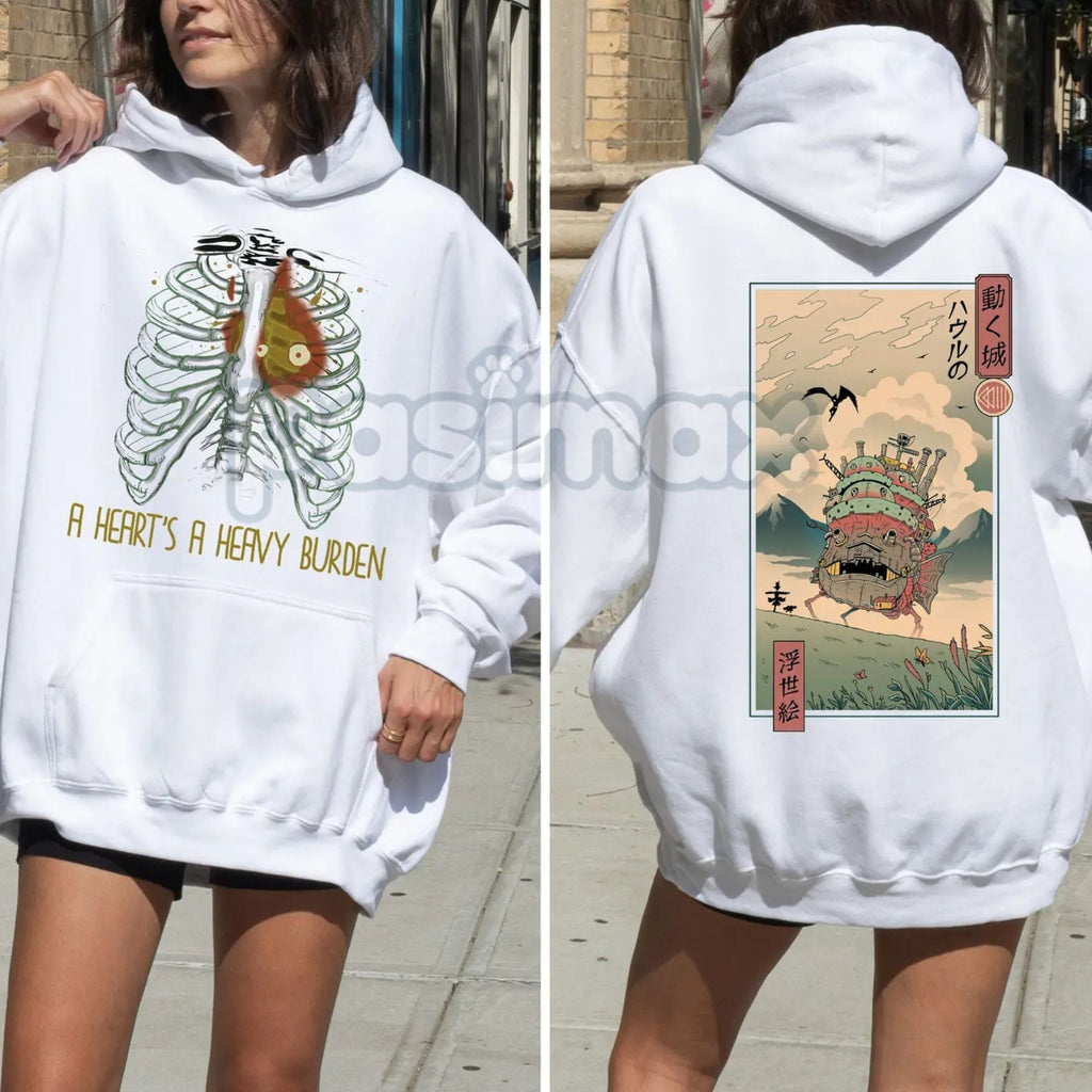Pasimax Anime "A Heart's A Heavy Burden" 2-Sided Hoodie – Studio Ghibli Inspired Quote Pullover, Fantasy & Film Fan Apparel, 