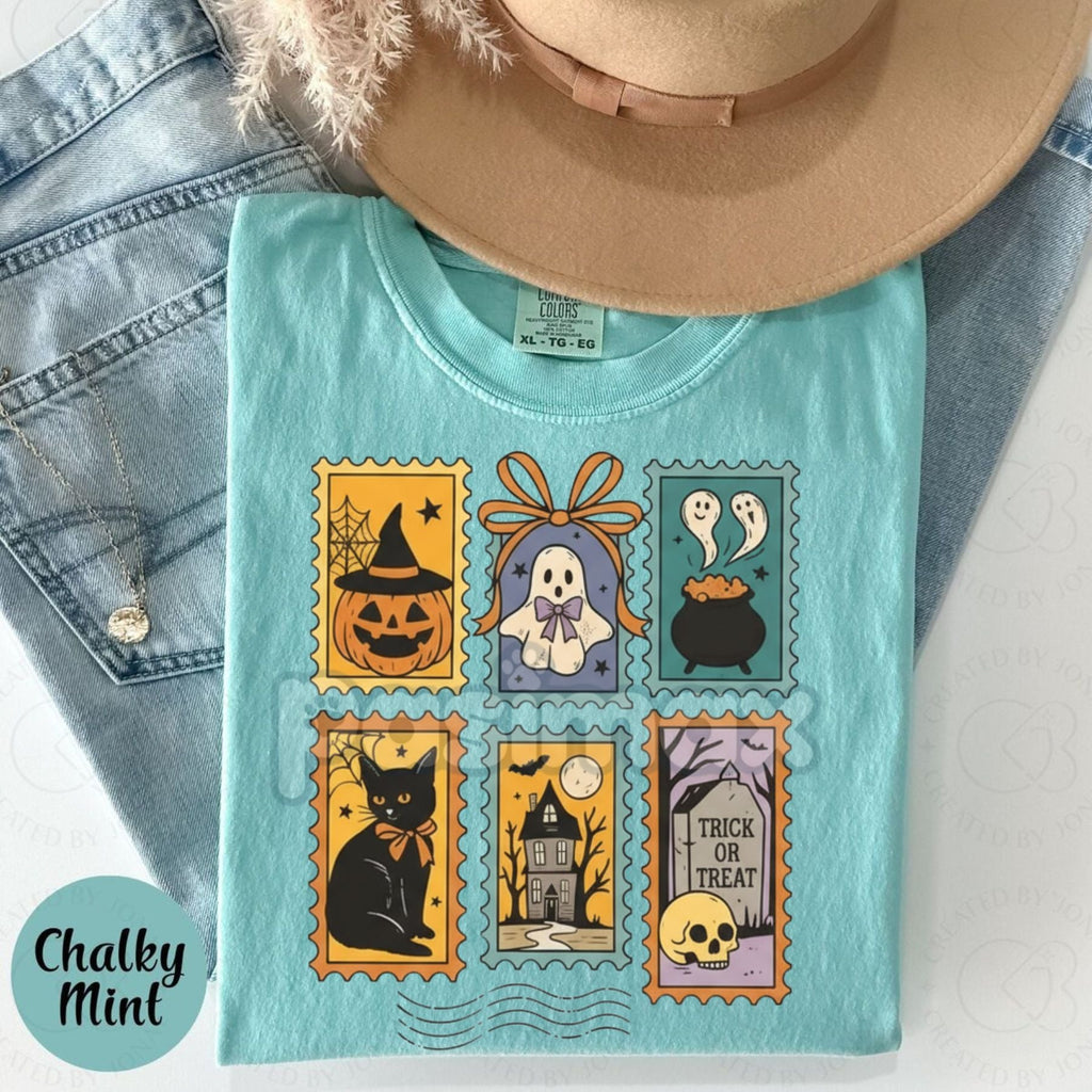 Pasimax Halloween Cute Ghost Pumpkin Cat Shirt — detail close-up