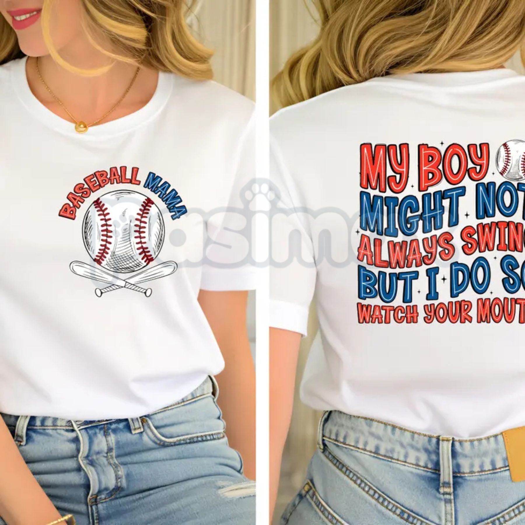 Pasimax "My Boy Might Not Always Swing But I Do" Baseball Mama Shirt - Funny Baseball Mom Graphic Tee, Premium 100% Cotton Sp