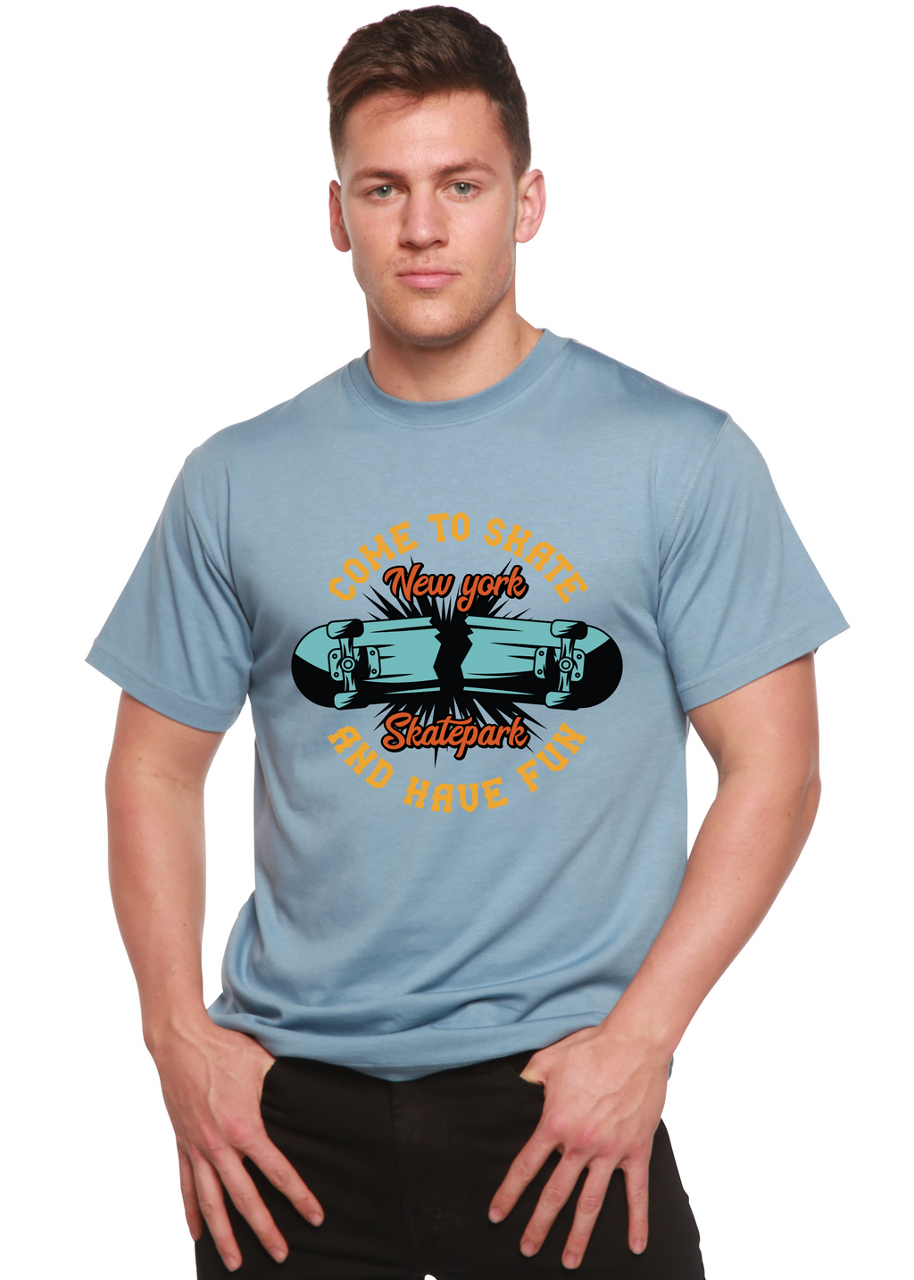 Spun Bamboo New York Skatepark Men's Bamboo Viscose/Organic Cotton Short Sleeve Graphic T-Shirt — in-use photo