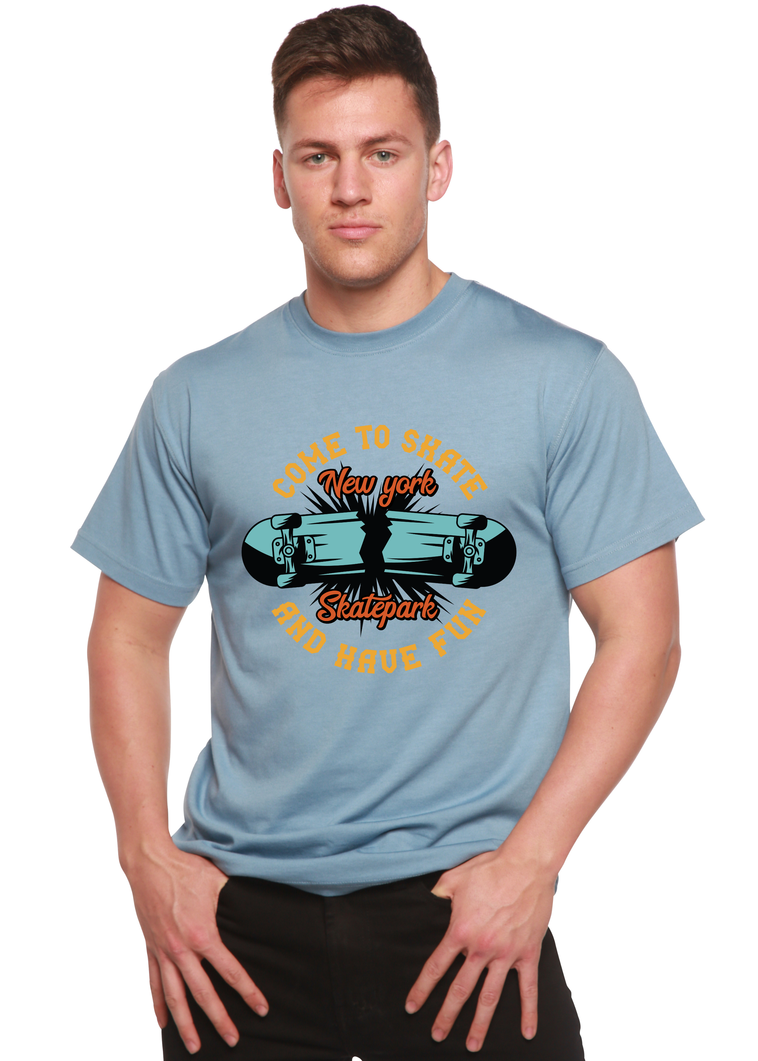 Spun Bamboo New York Skatepark Men's Bamboo Viscose/Organic Cotton Short Sleeve Graphic T-Shirt — in-use photo