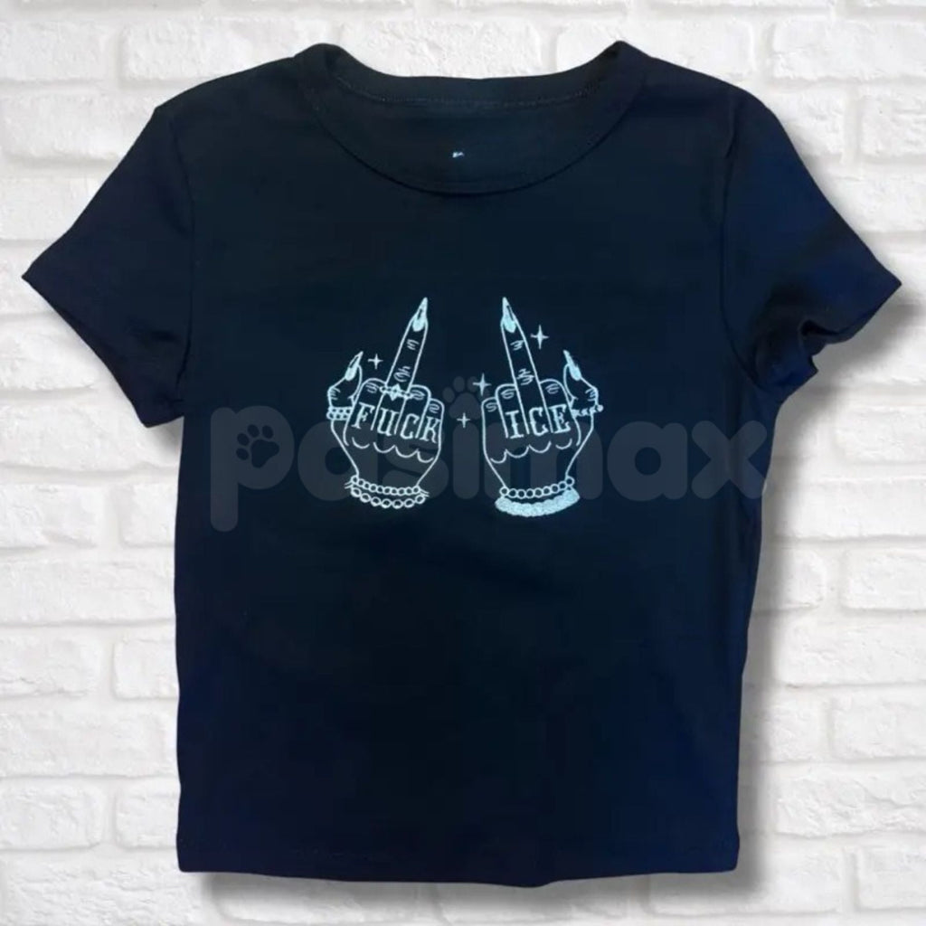 Pasimax Give ICE The Finger Embroidered Tee – Unisex T-Shirt & Baby Tee, Political Activist Apparel, Bold Statement Shirt — d