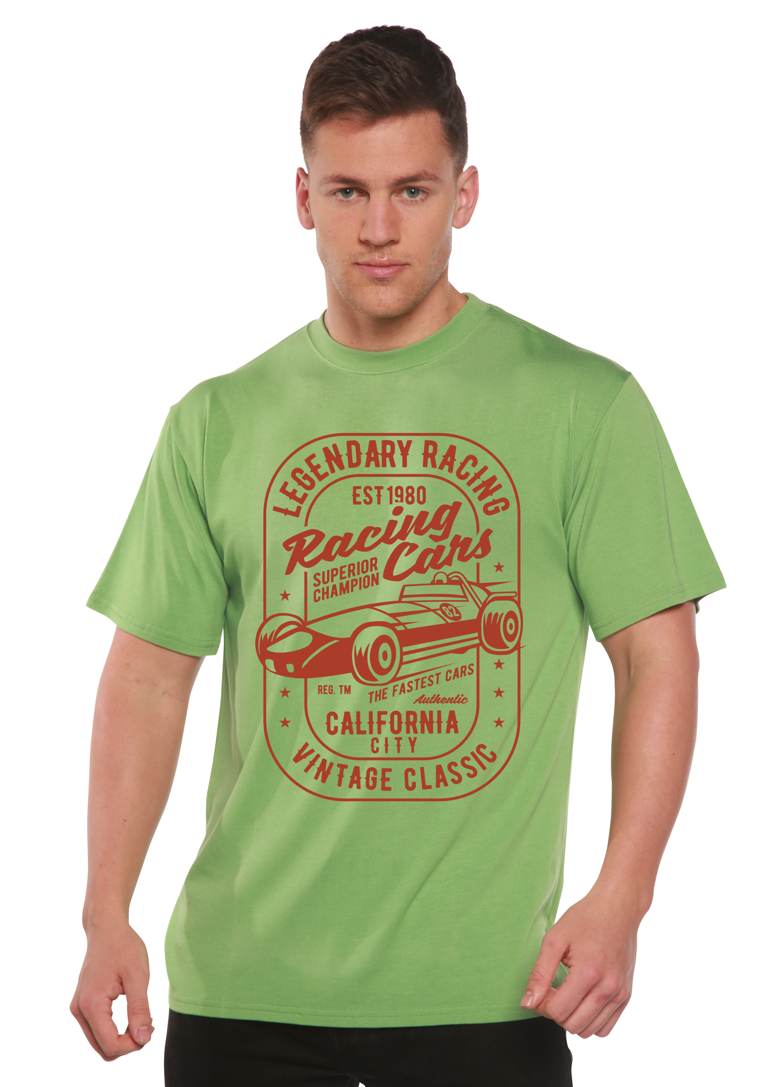 Spun Bamboo Legendary Racing Cars Men's Bamboo Viscose/Organic Cotton Short Sleeve Graphic T-Shirt — side view