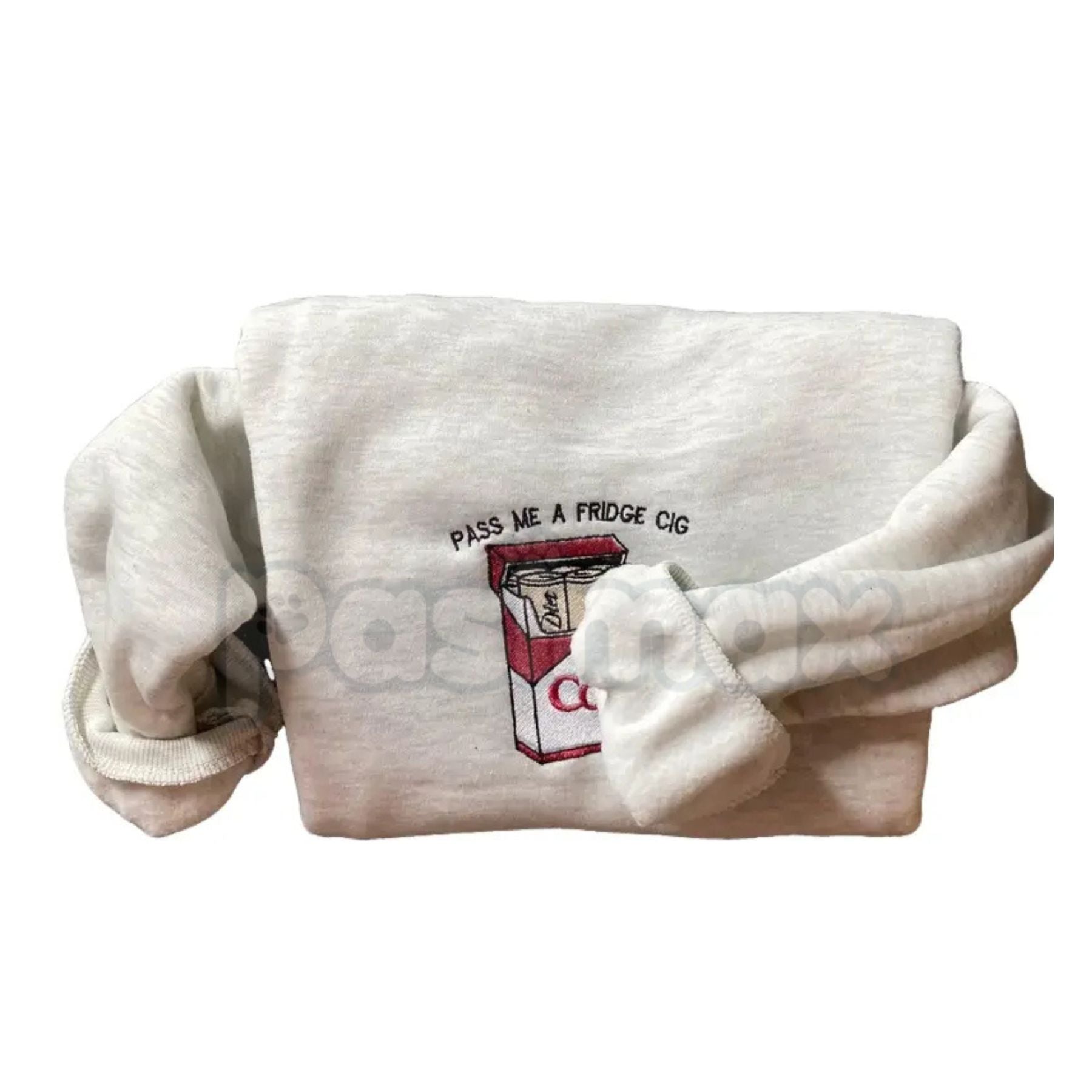 Pasimax Funny Embroidered "Pass Me A Fridge" Sweatshirt – Humorous Quote Crewneck — detail close-up