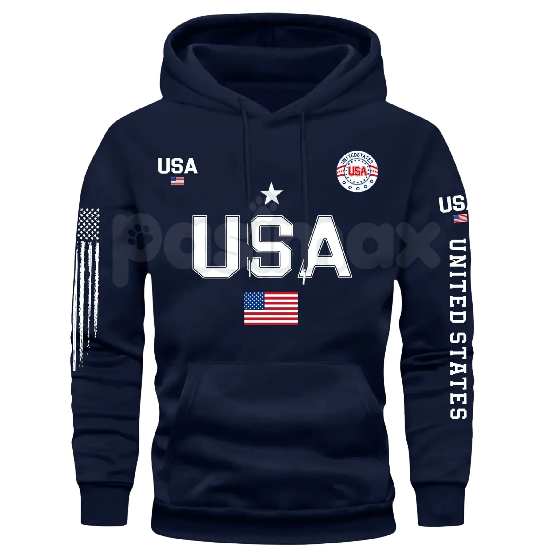 Pasimax Patriot USA Flag Print Hoodie – Men’s American Heritage Fleece Sweatshirt, Vintage Stars & Stripes Graphic Pullover, 