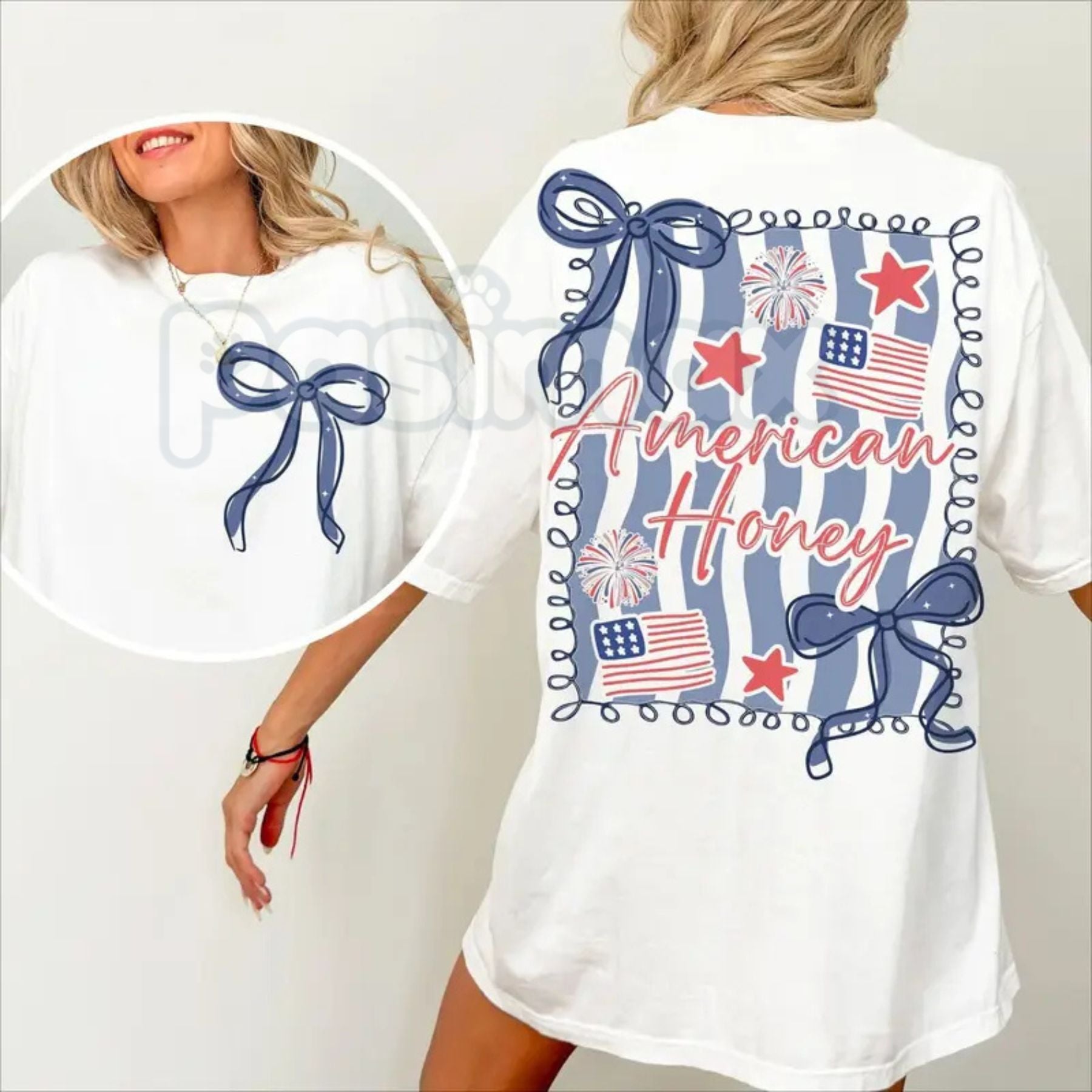 "American Honey" Coquette 4th Of July T-Shirt – Girly Vintage USA Graphic Tee, Premium 100% Cotton Independence Day Top, Soft Lived-In Heavyweight Retro Merica Shirt, Made in USA