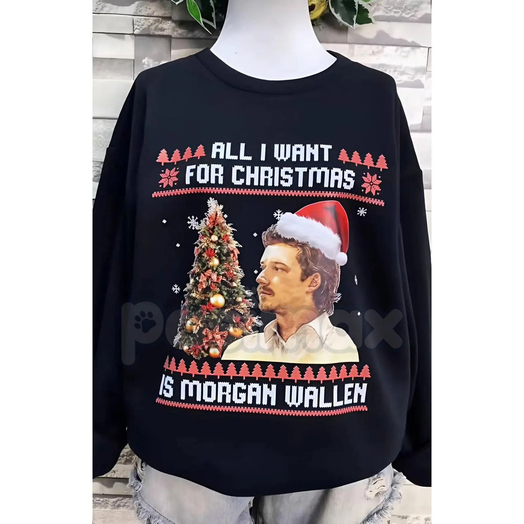 Pasimax "All I Want For Christmas Is Music" Sweatshirt – Christmas Music Lover Gift Crewneck — detail close-up
