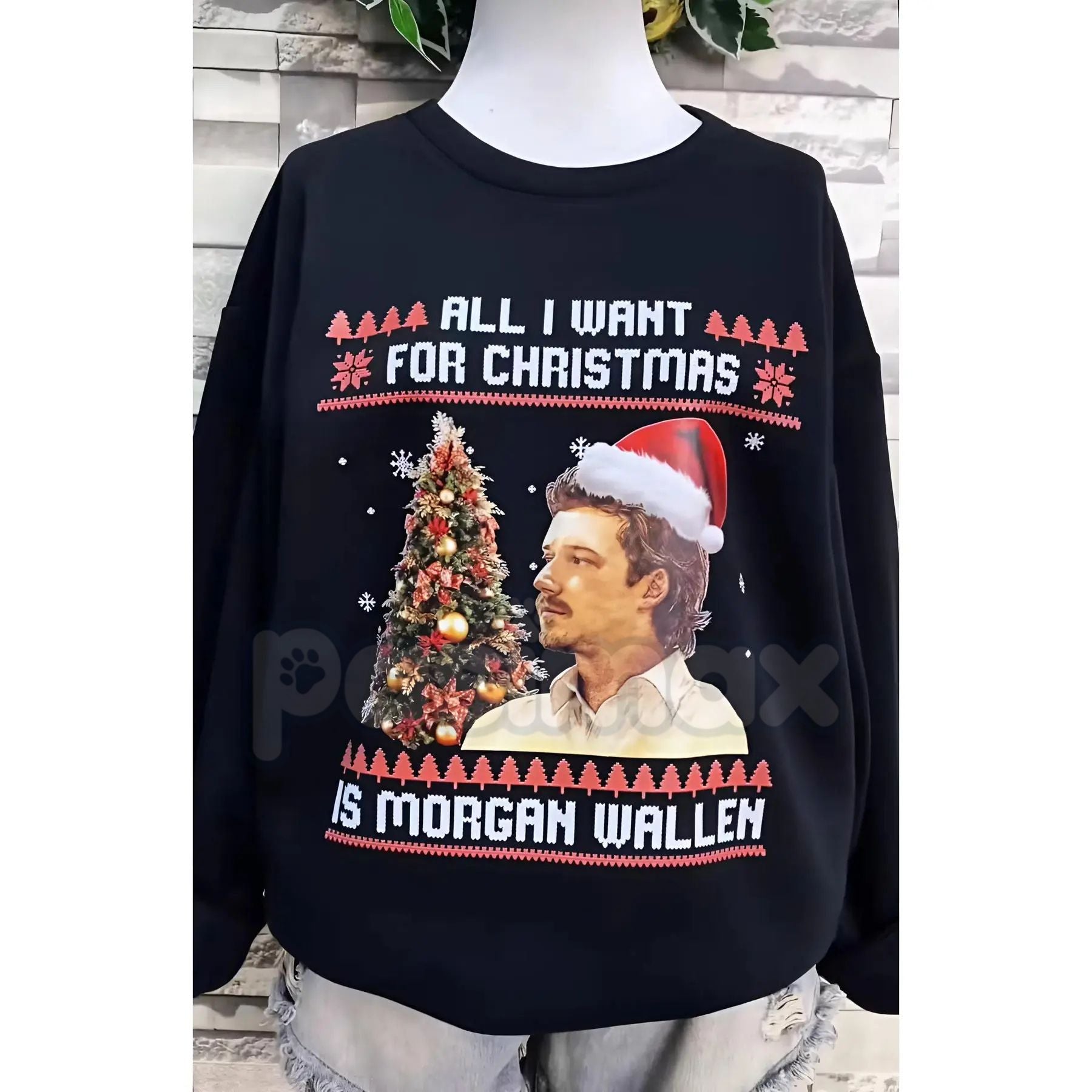 Pasimax "All I Want For Christmas Is Music" Sweatshirt – Christmas Music Lover Gift Crewneck — detail close-up