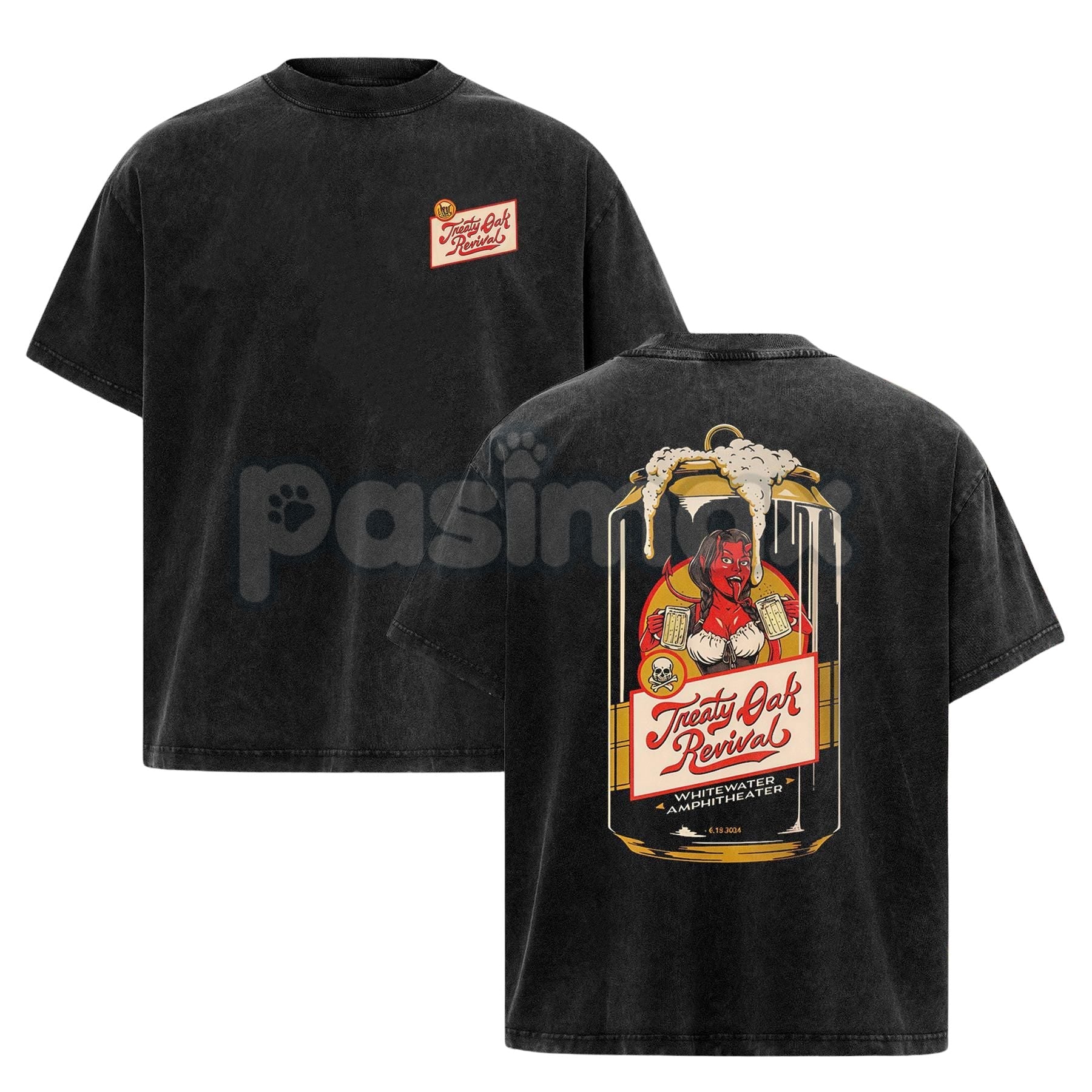 Pasimax Retro Treaty Oak Revival T-Shirt – Vintage Rock Band Graphic Tee, Rock Music Lover Shirt — detail close-up