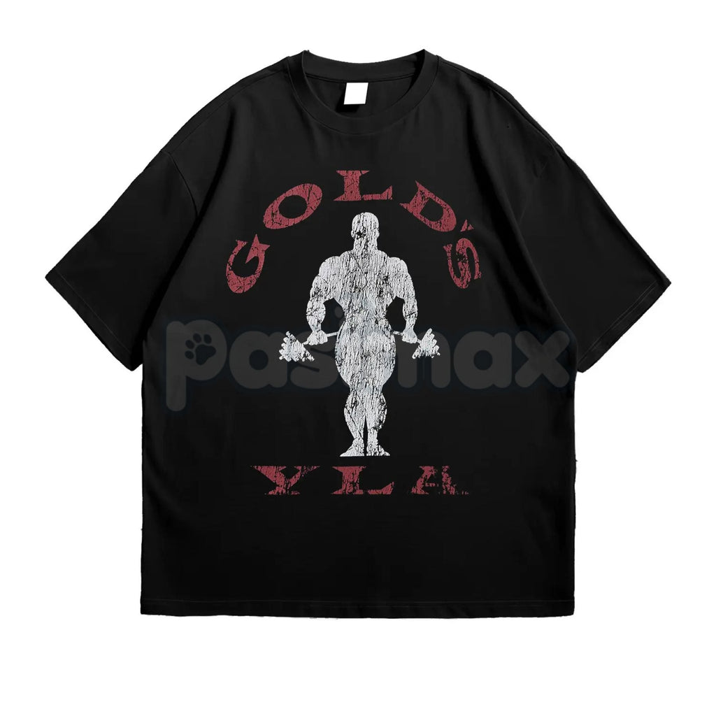 Pasimax Vintage Gold’s Gym Distressed T-Shirt - Retro Bodybuilding Muscle Beach Tee, Old School Weightlifting Heritage Shirt,