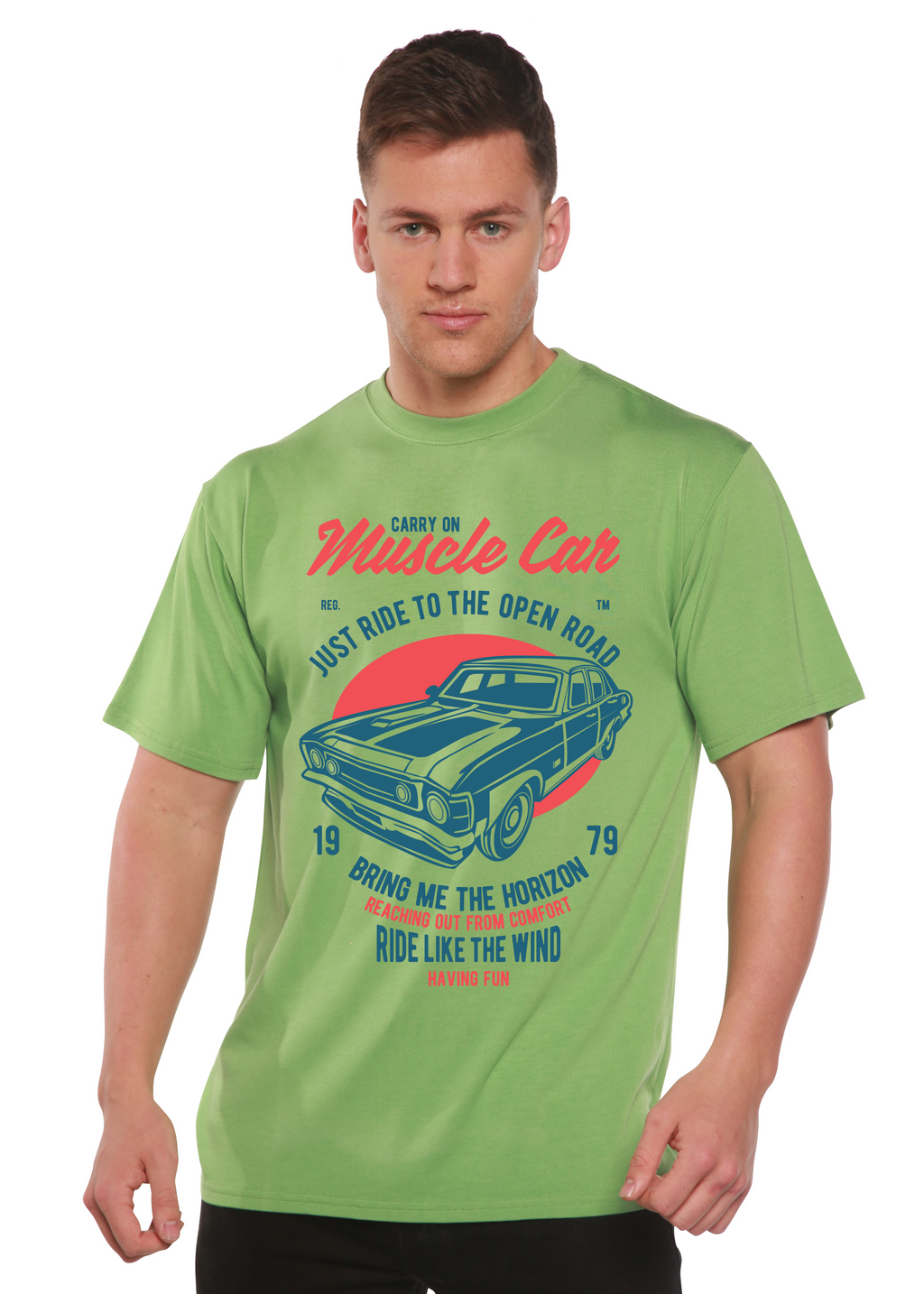Spun Bamboo Muscle Car Spun Bamboo® Men's Bamboo Viscose/Organic Cotton Short Sleeve Graphic T-Shirt — detail close-up