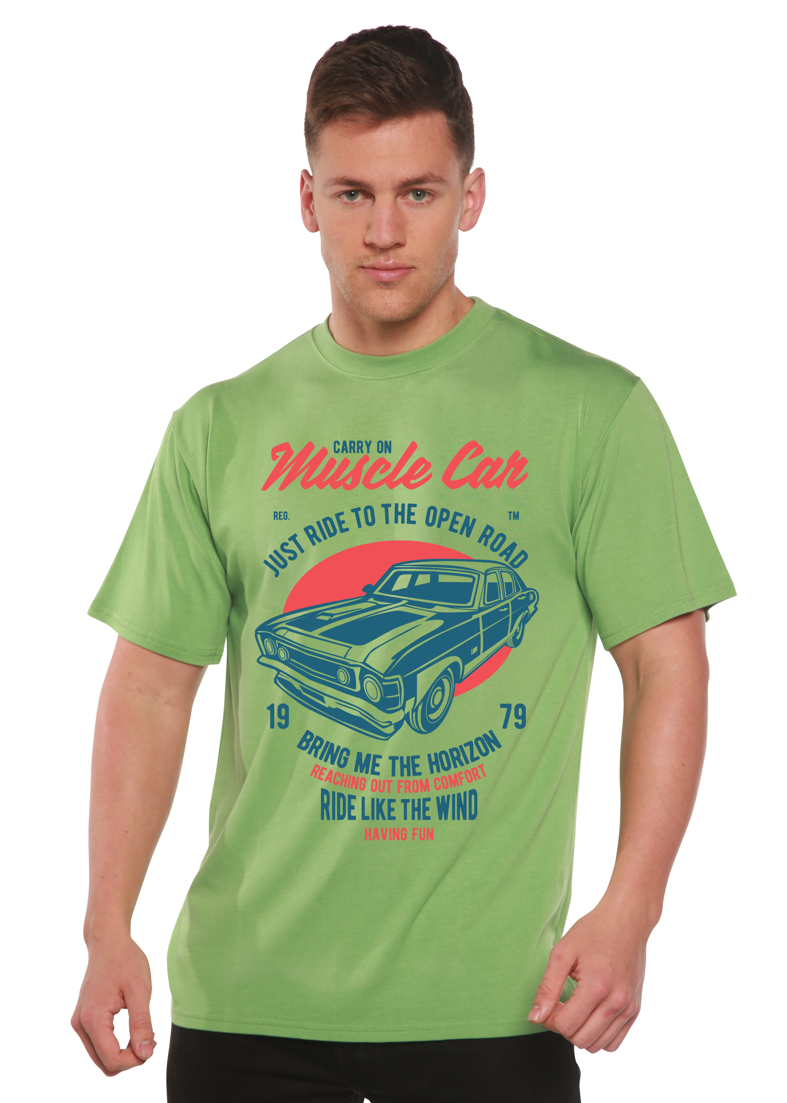 Spun Bamboo Muscle Car Spun Bamboo® Men's Bamboo Viscose/Organic Cotton Short Sleeve Graphic T-Shirt — detail close-up