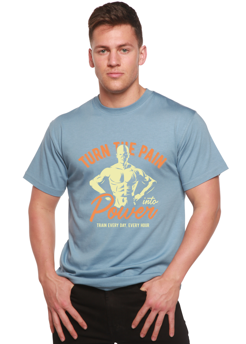 Spun Bamboo Turn The Pain Men's Bamboo Viscose/Organic Cotton Short Sleeve Graphic T-Shirt — back view