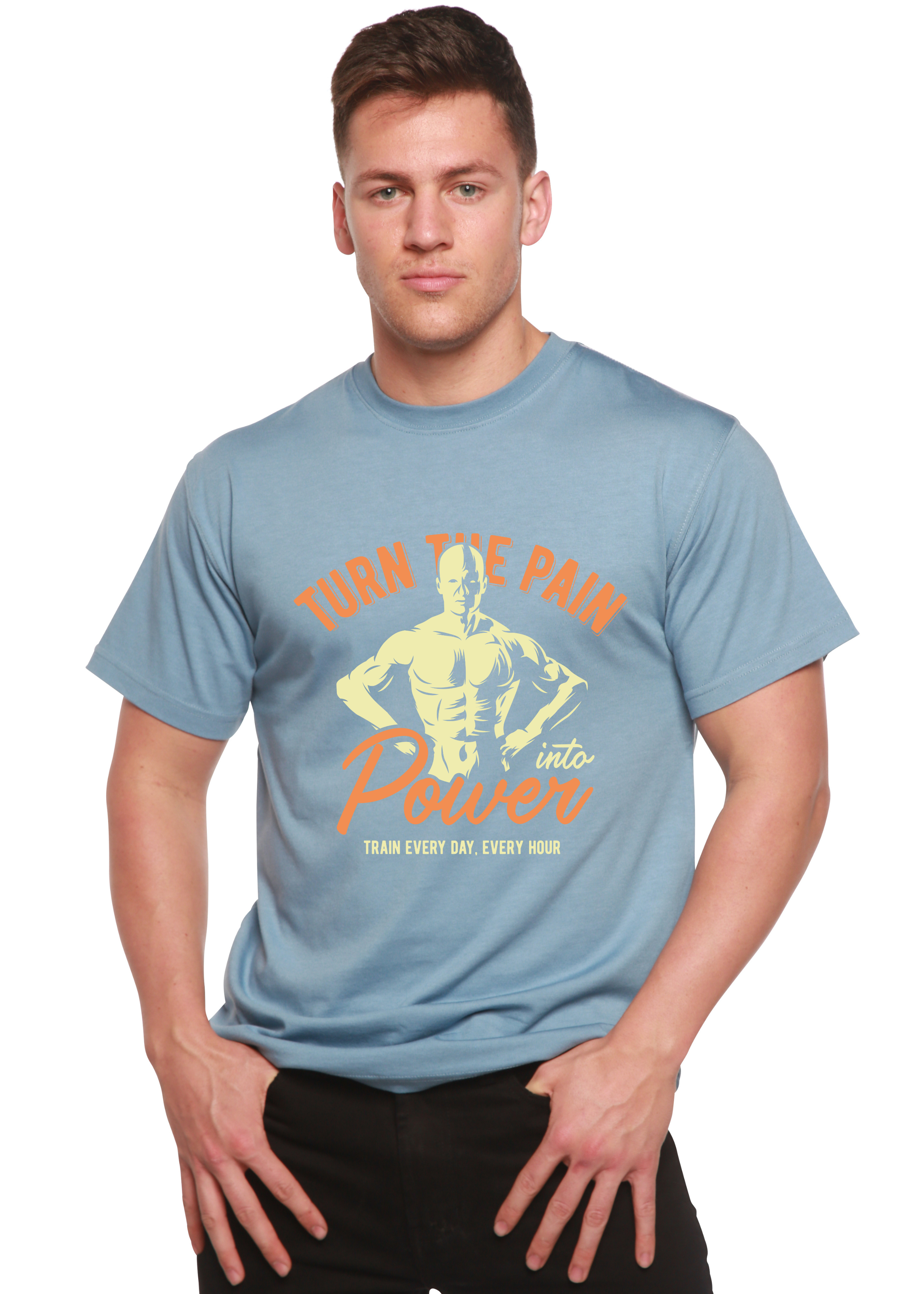 Spun Bamboo Turn The Pain Men's Bamboo Viscose/Organic Cotton Short Sleeve Graphic T-Shirt — back view