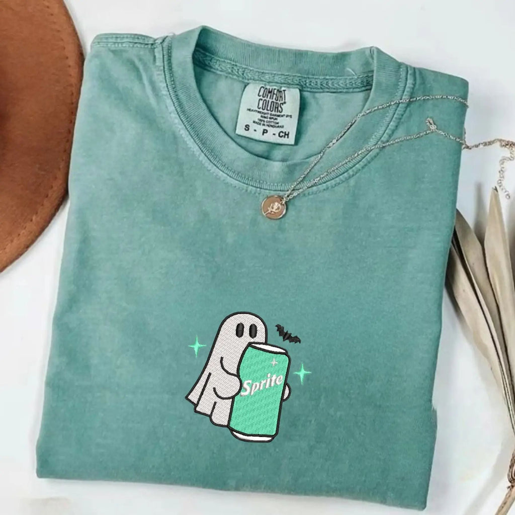Pasimax Embroidered Spooky Drink Comfort Colors T-Shirt — alternative angle