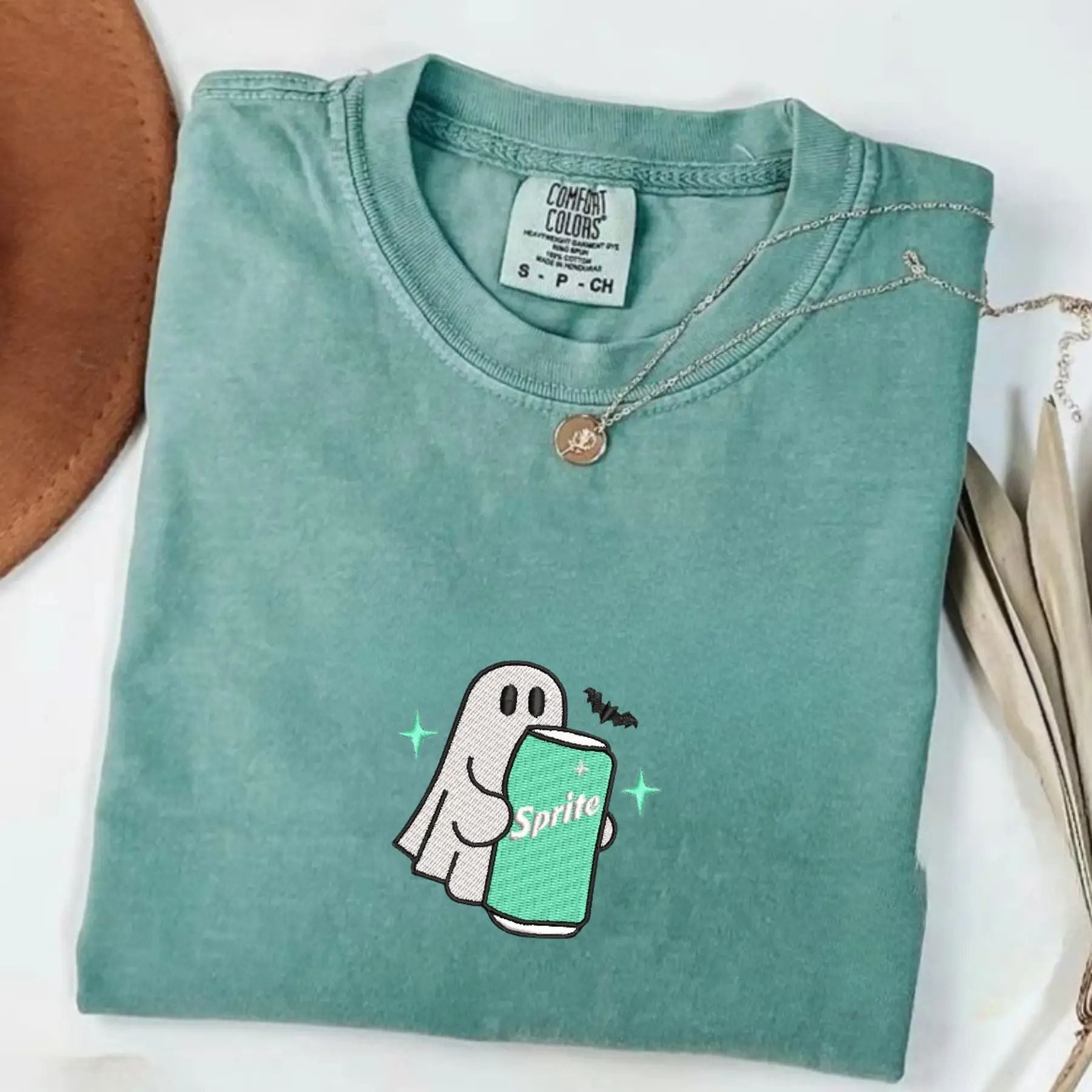 Pasimax Embroidered Spooky Drink Comfort Colors T-Shirt — alternative angle
