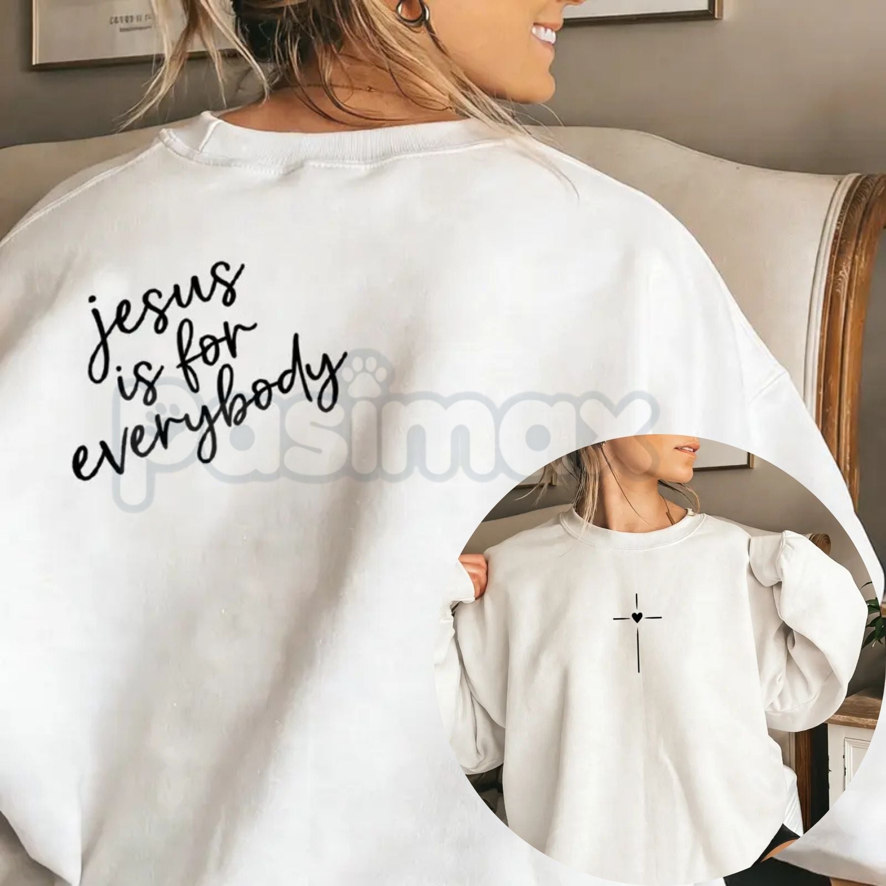 Pasimax Jesus Is For Everybody Graphic Sweatshirt | Aesthetic Christian Oversized Crewneck | Inclusive Faith Pullover for Wom