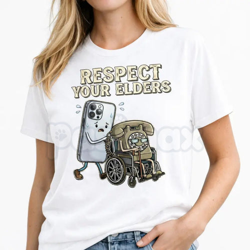 "Respect Your Elders" Tech Graphic T-Shirt – Funny Floppy Disk Retro PC Tee, Premium 100% Cotton Gamer & IT Humor Top, Soft Lived-In Heavyweight Nerd Culture Shirt, Made in USA