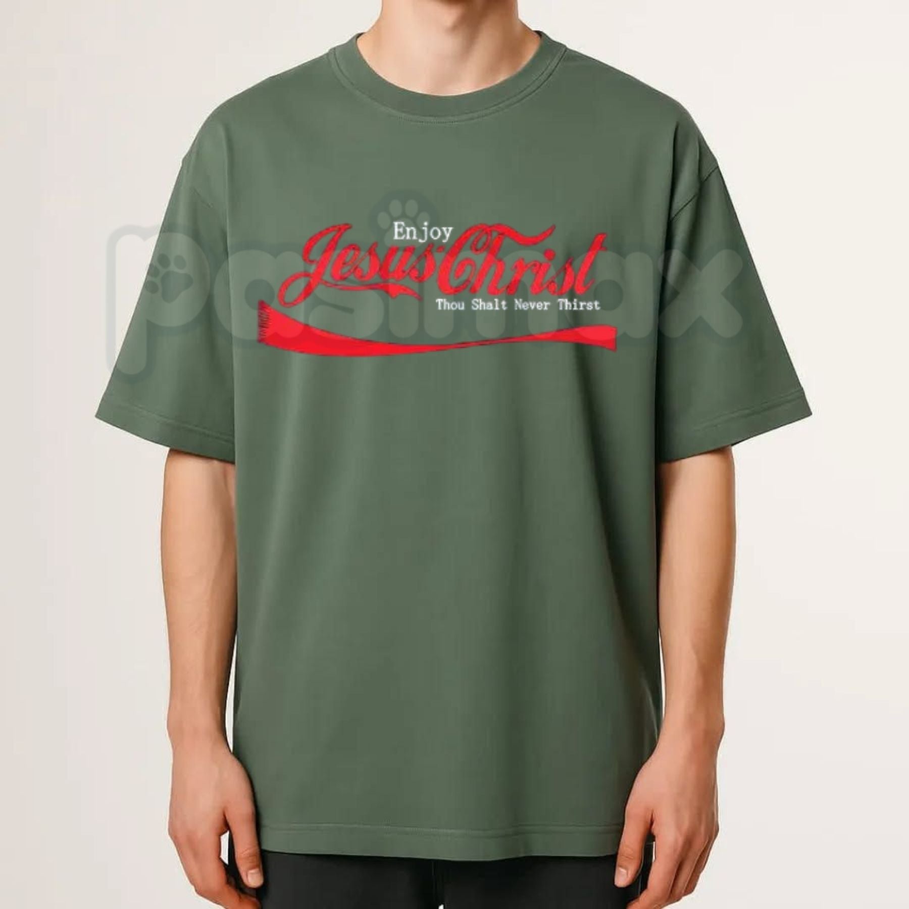 "Enjoy Jesus" Vintage Soda Script T-Shirt – Classic Retro Pop Graphic Tee, Remastered Heavy Cotton Faith-Based Top, Soft Lived-In Spiritual Conversation Starter Shirt, Made in USA