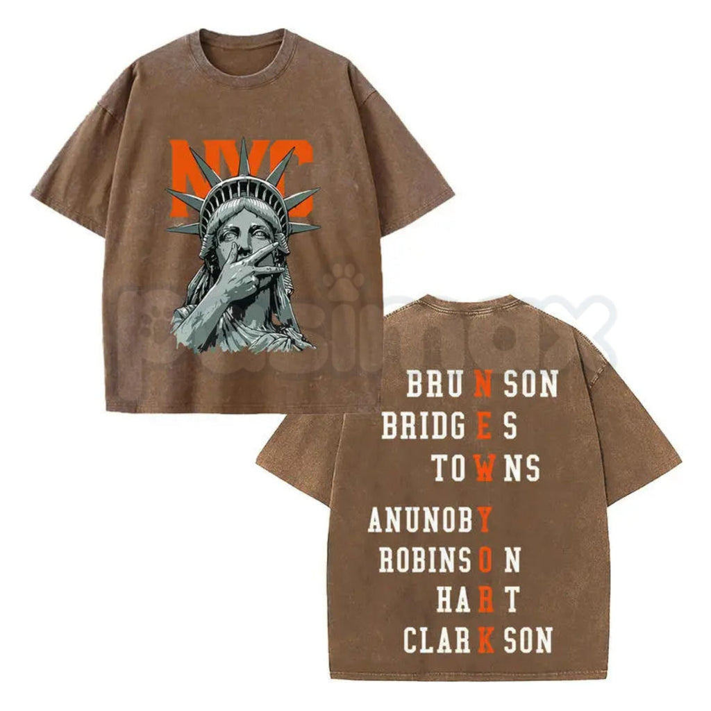 New York 2-Side Graphic T-Shirt – Retro NYC Double Printed Tee, Vintage Washed Manhattan Lightweight Cotton Streetwear Top