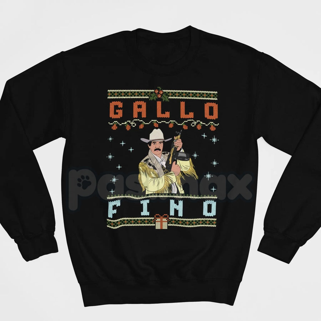 Pasimax "Gallo Fino" Sweatshirt | Classy Fine Rooster Spanish Idiom Crewneck | Dapper Latino Statement Apparel — detail close
