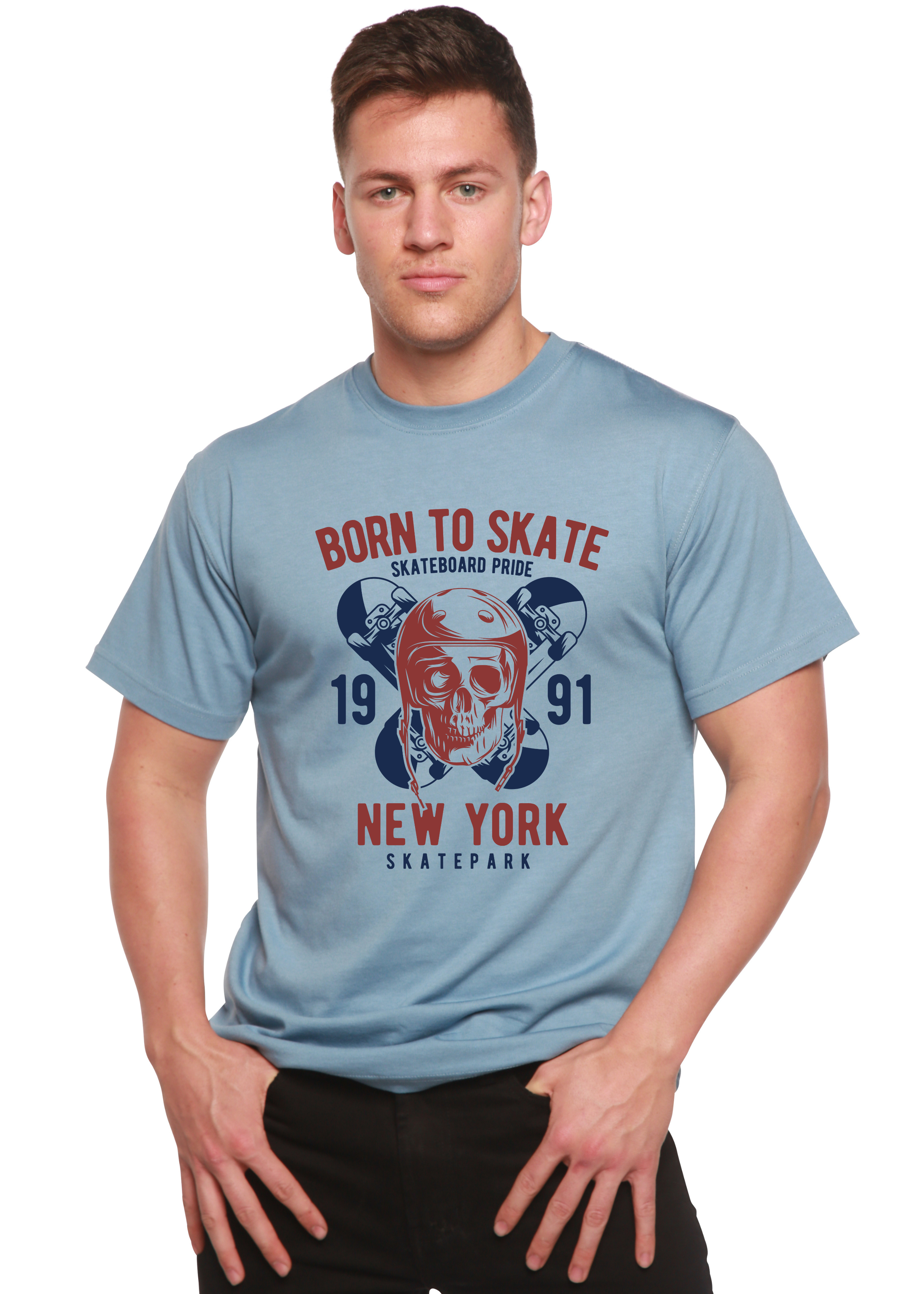 Spun Bamboo Born To Skate 1991 New York Men's Bamboo Viscose/Organic Cotton Short Sleeve Graphic T-Shirt — back view