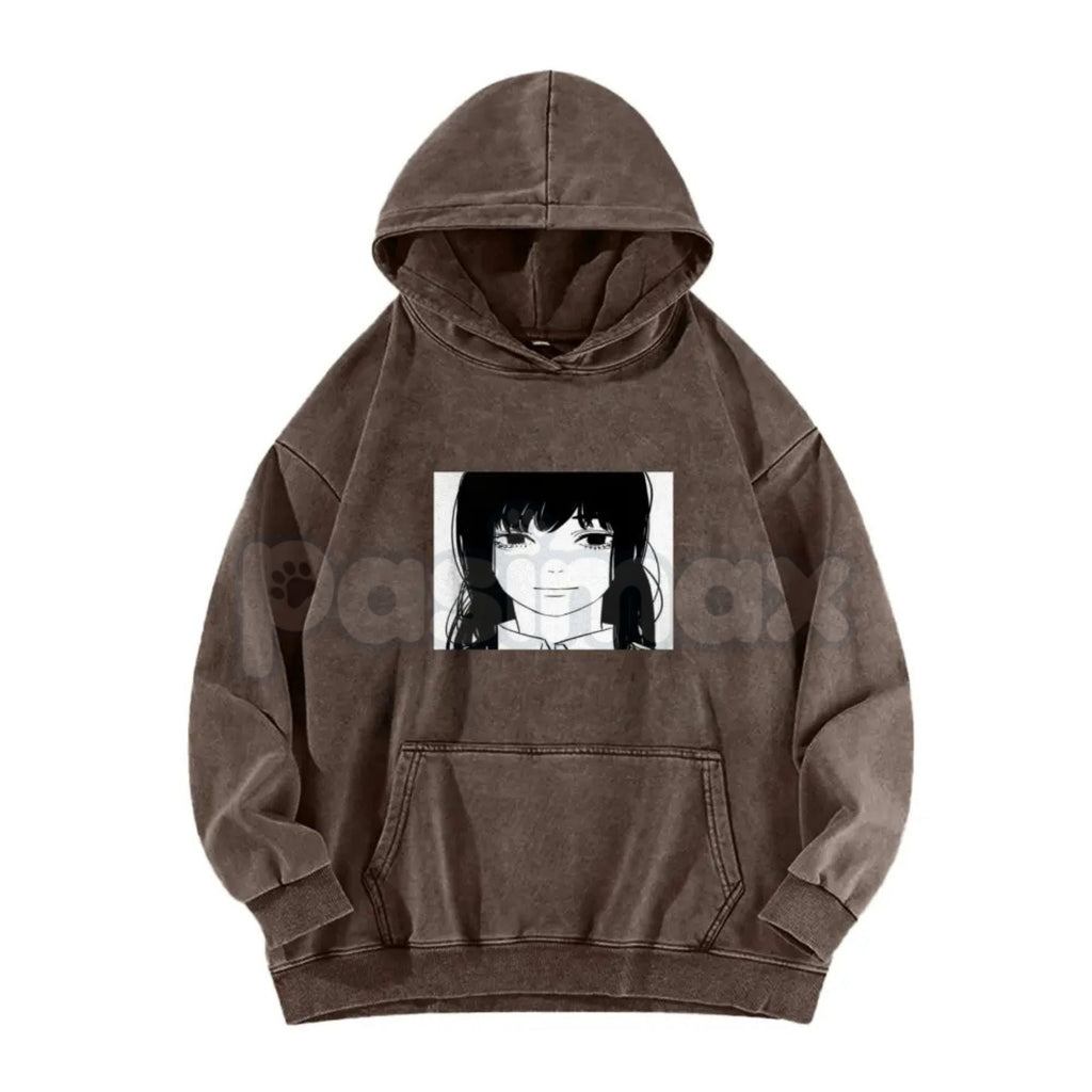 Pasimax Asa Stare Chainsaw Man Hoodie – Fun Anime & Manga Reference Pullover, Vintage Washed Fit — detail close-up