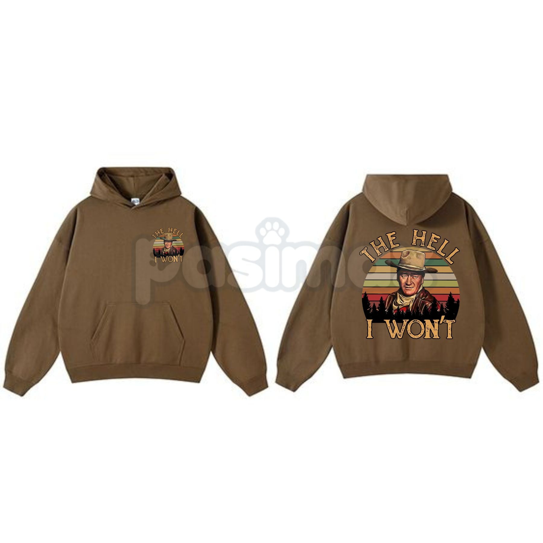 Pasimax The Duke "The Hell I Won't" John Wayne Hoodie – Vintage Western Legend Pullover, Rugged Cowboy Graphic Apparel, Unise