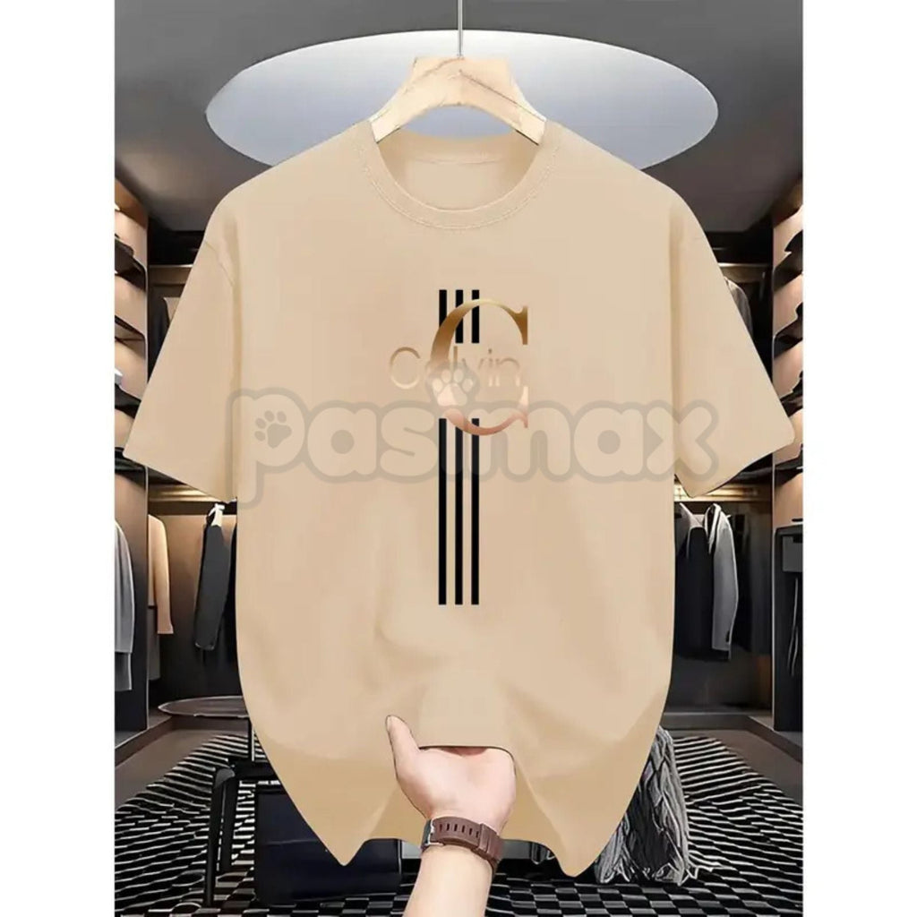 Pasimax Men's Casual Calvin Print T-Shirt - Black & Gold Stripes Streetwear Tee, Comfortable Summer Crew Neck Top, Modern Urb