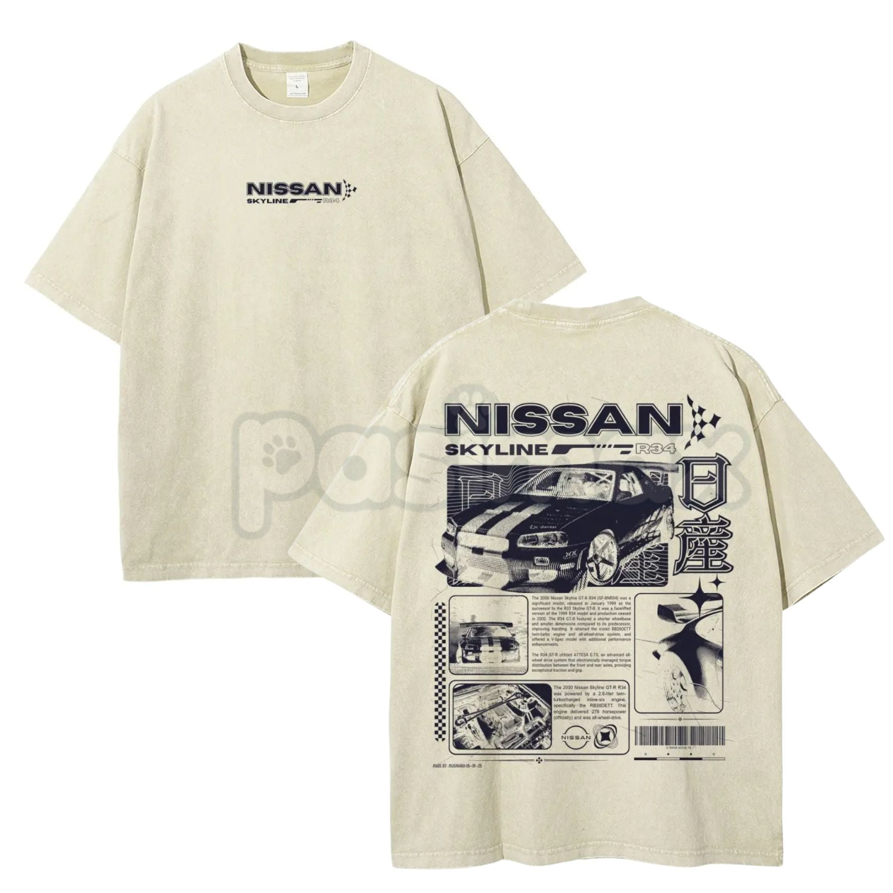 Pasimax Vintage JDM Sports Car Graphic T-Shirt — detail close-up