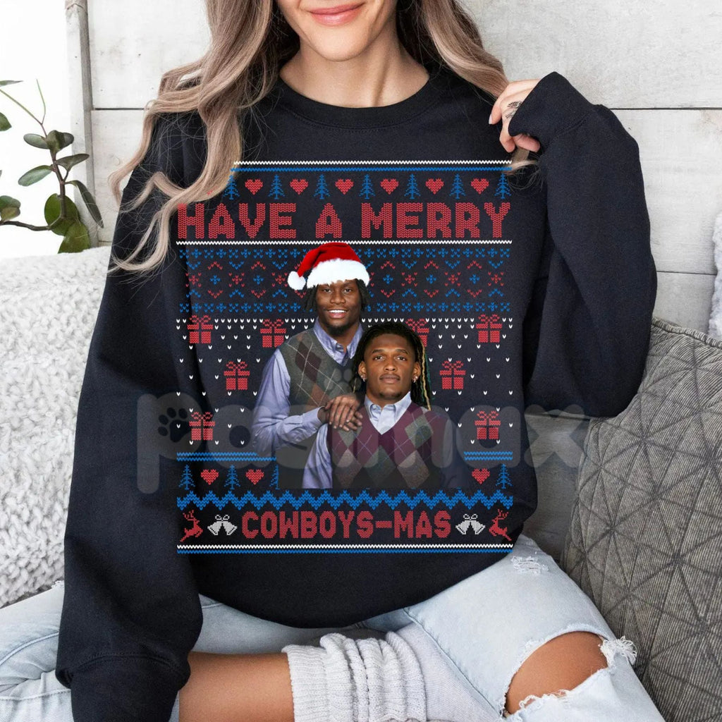 Pasimax Merry Pickens Lamb Christmas Ugly Graphic Sweatshirt | Funny NFL Cowboys Steelers Holiday Jumper | Wide Receiver Fan 